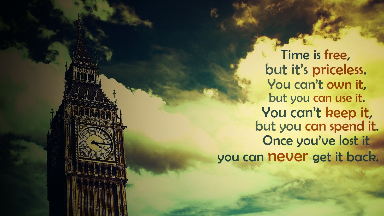 Quote Big Ben London Time Filter Clouds Inspirational 1600x900