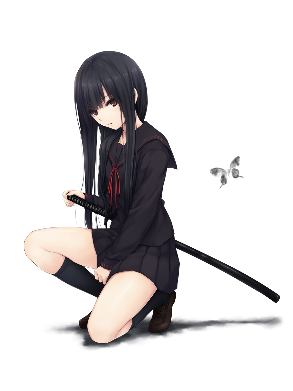 Dark Hair Long Hair School Uniform Coffee Kizoku 1200x1600