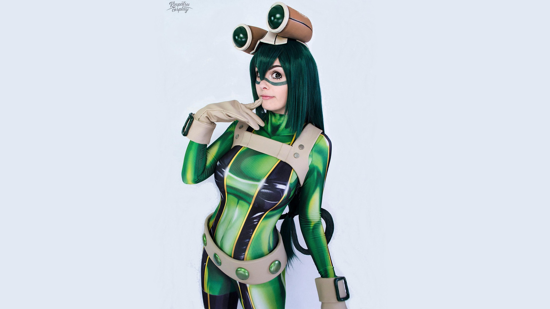 Simple Background Women Model Cosplay Green Hair Boku No Hero Academia Tsuyu Asui Asui Tsuyu Kinpats 1920x1080