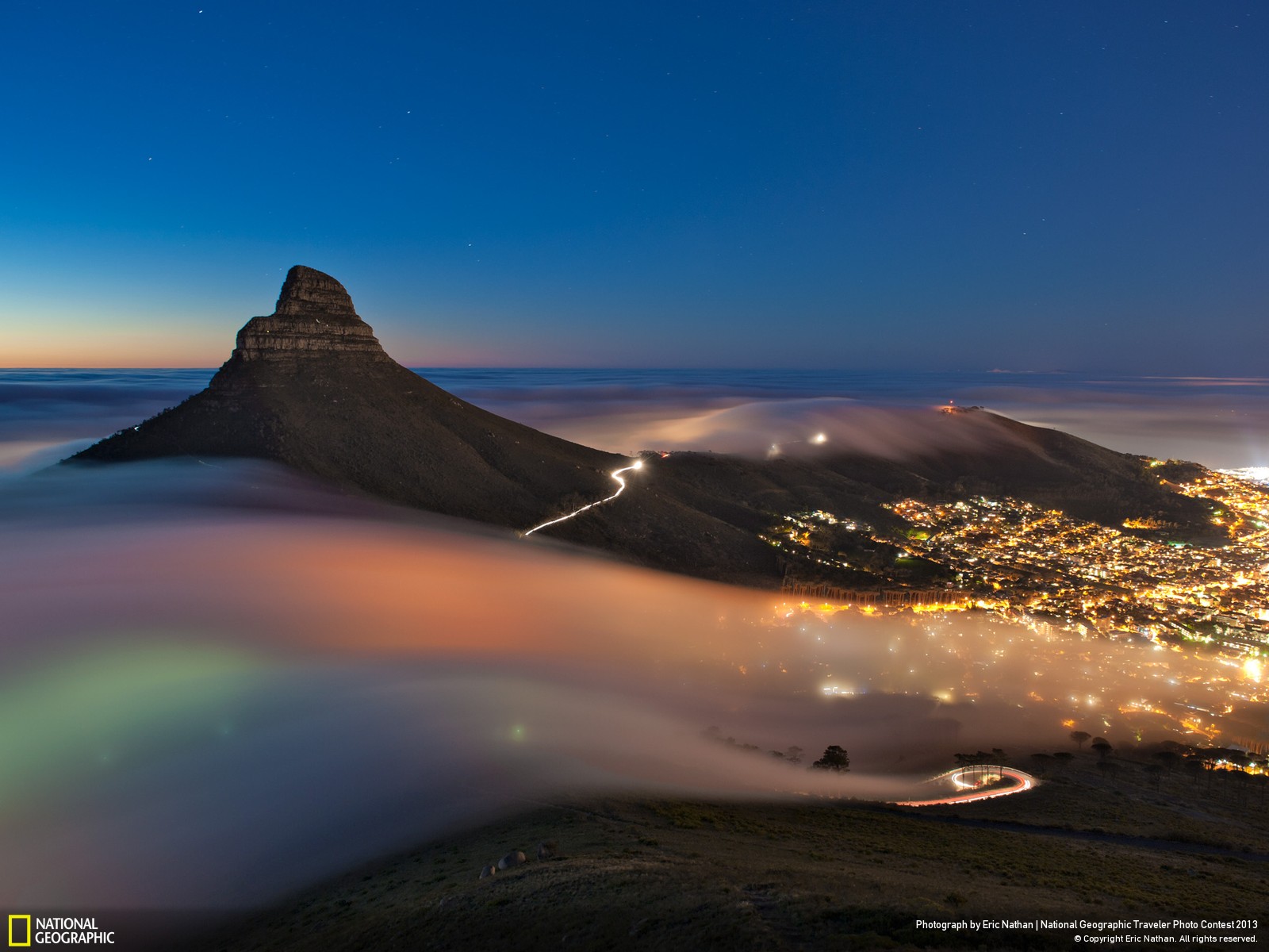 Nature Landscape Mountains Evening Mist National Geographic Cityscape City Lights Cape Town South Af 1600x1200