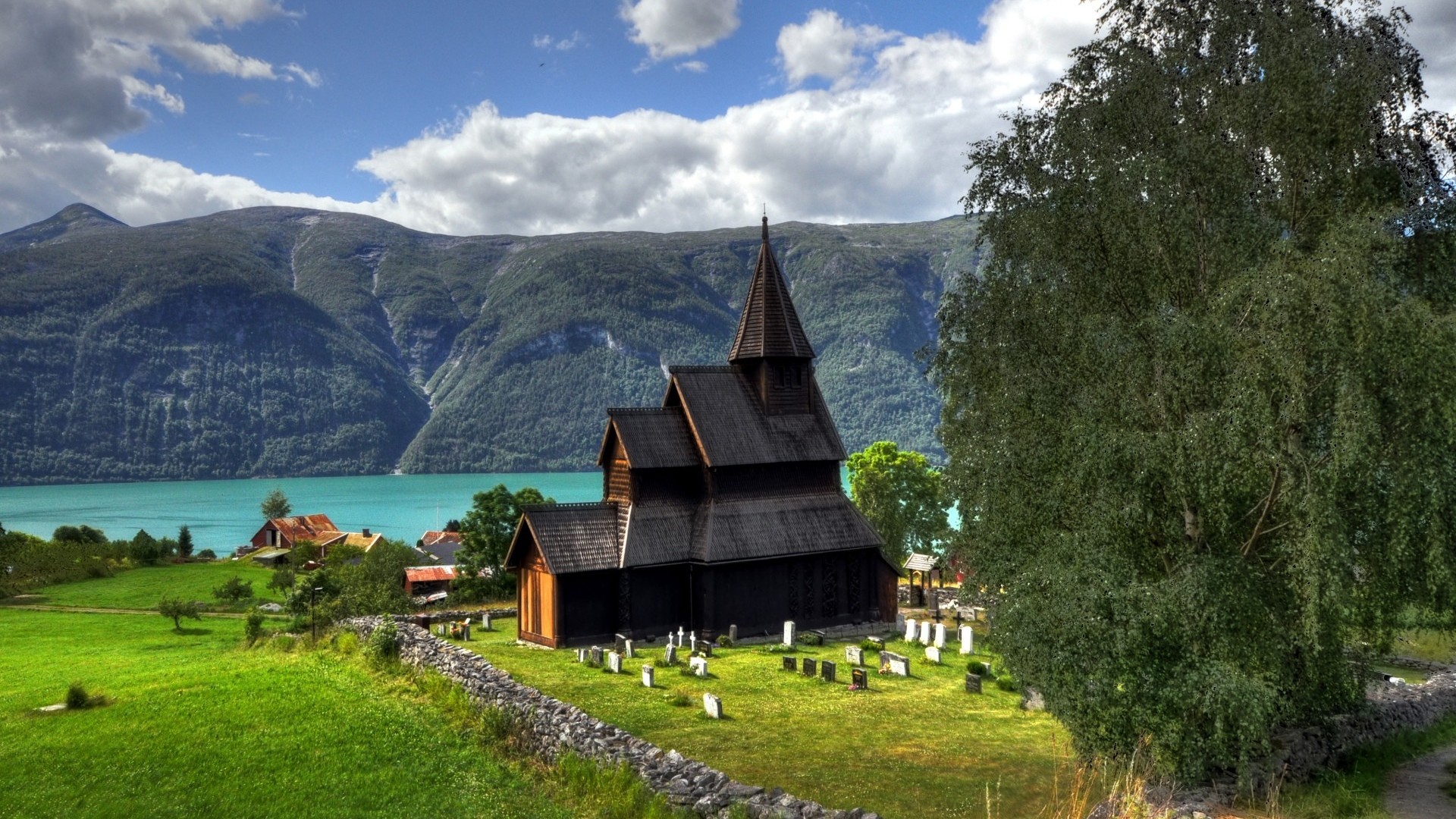 Chapel Church Mountain Norway 1920x1080