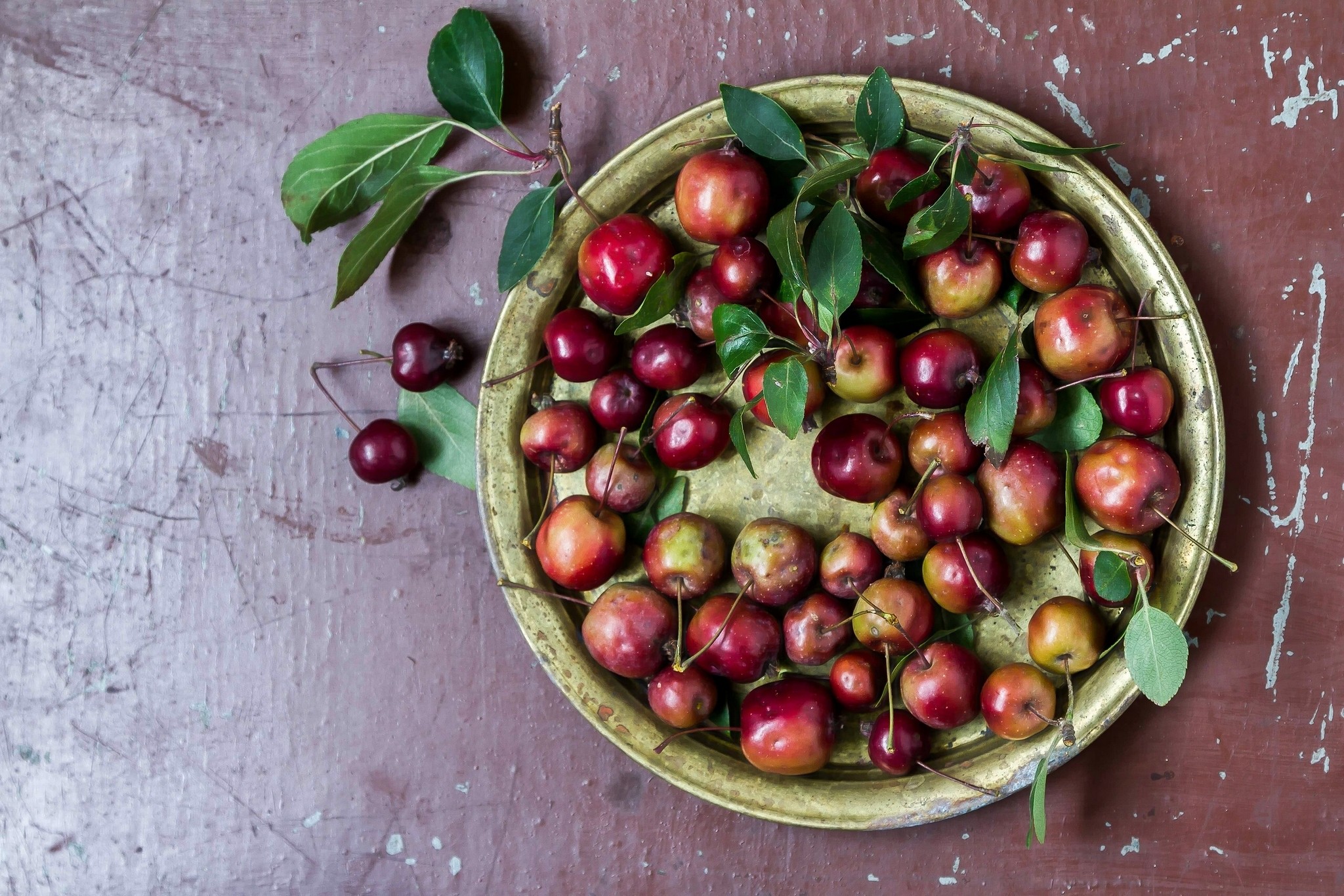 Food Cherries Food Top View Plates Red 2048x1366