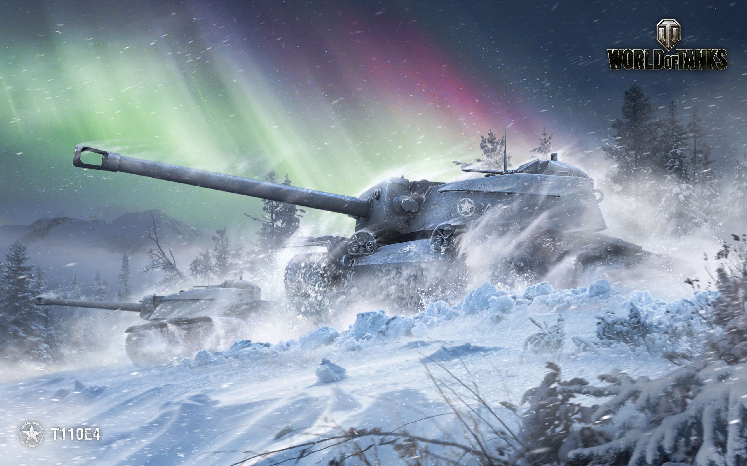 World Of Tanks Tank T110E4 Wargaming Snow Aurora Borealis Forest Video Games 2560x1600