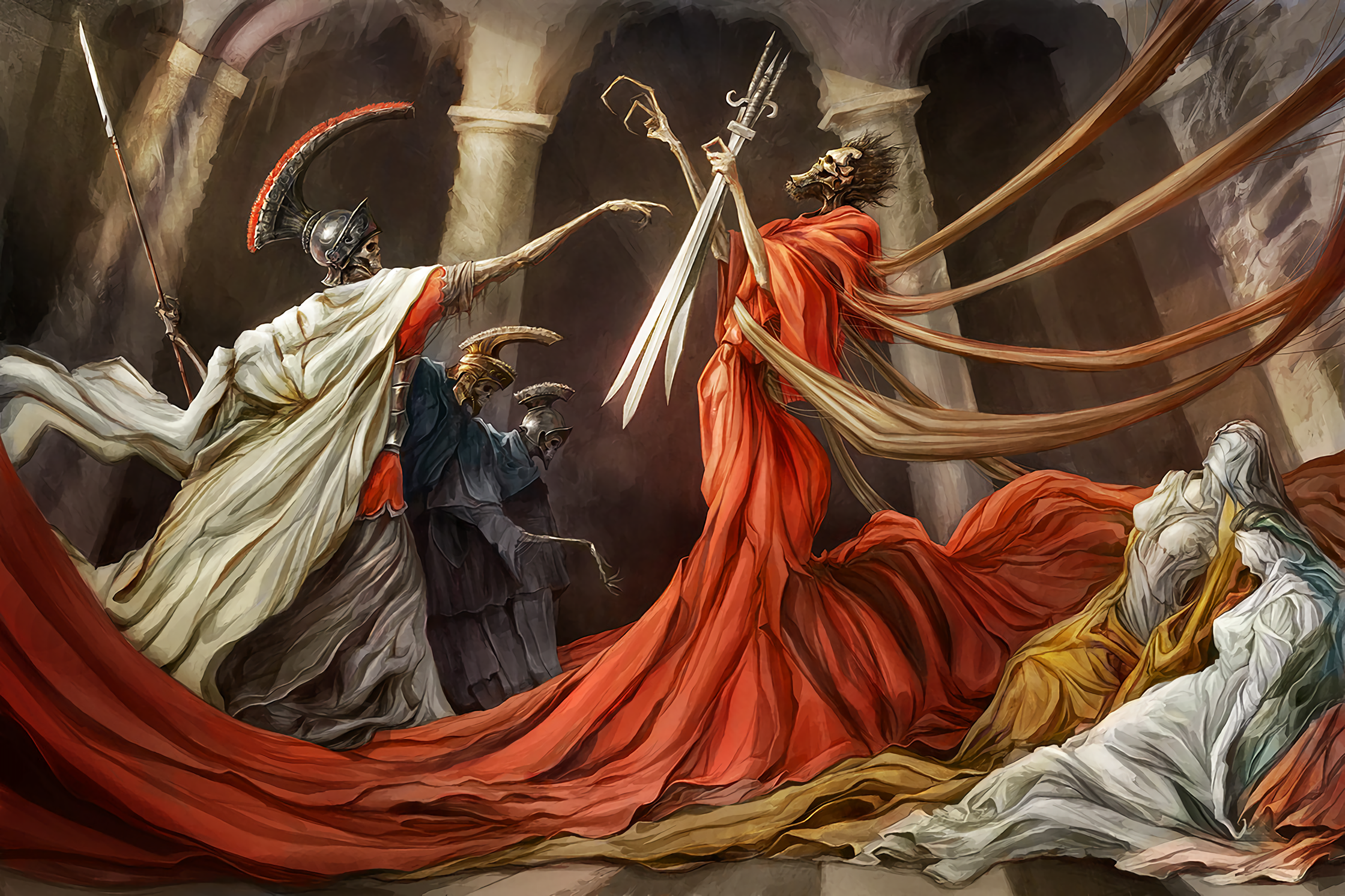 Painting Skeleton Women Robes Weapon Sword Spear Roman 2240x1492