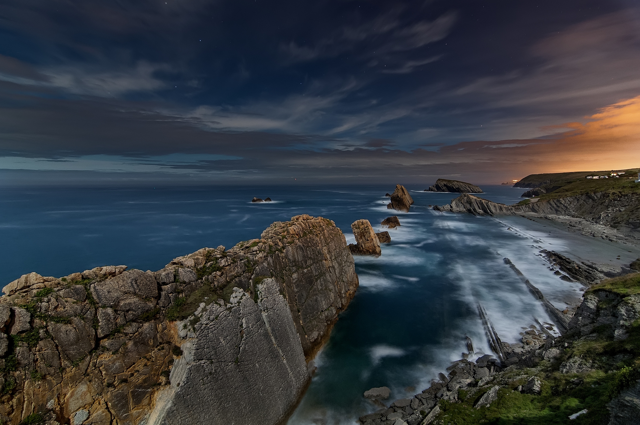Earth Coast Coastline Cantabria Spain Rock Ocean Sea Horizon 2048x1360