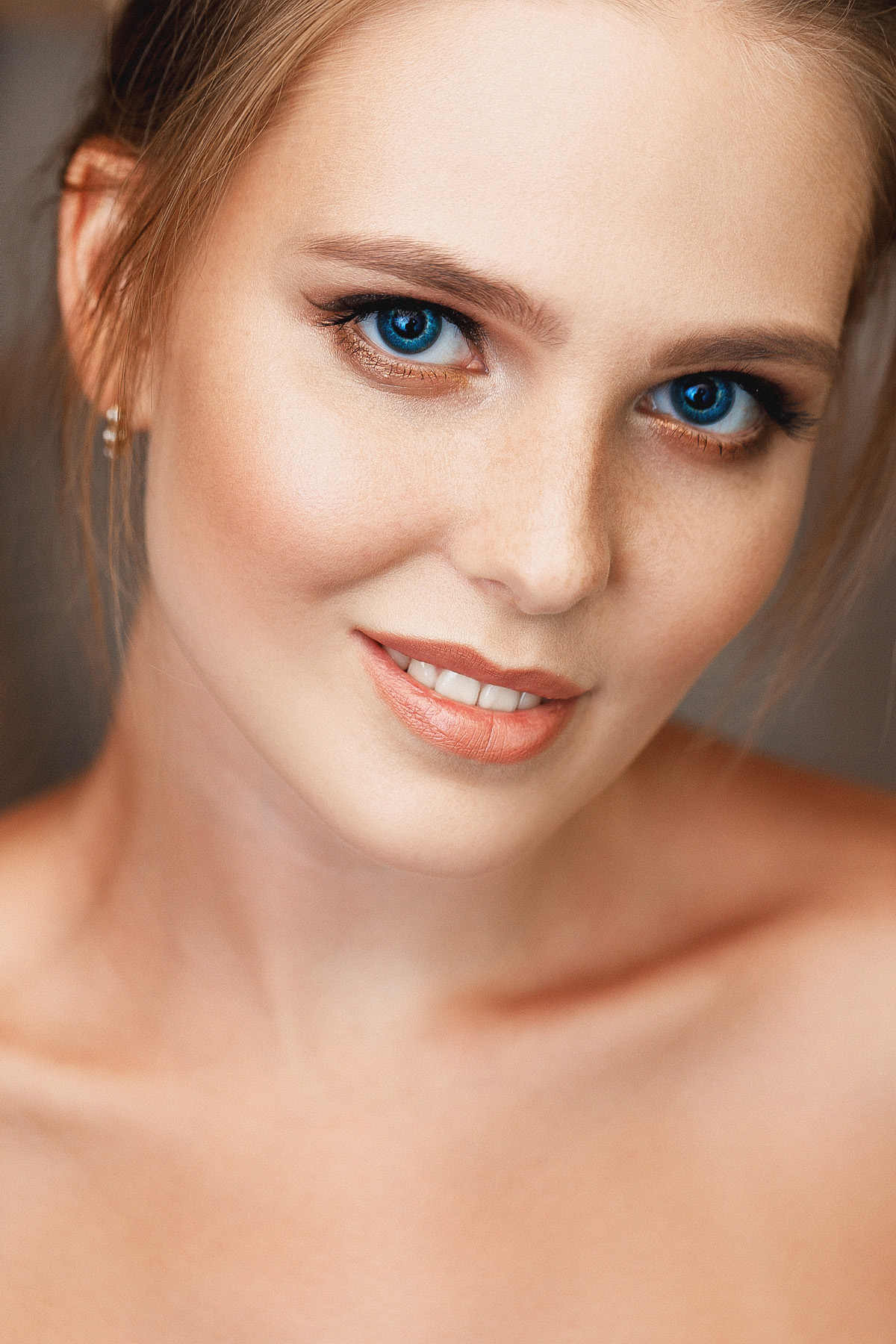 Ivan Vedernikov Women Blue Eyes Looking At Viewer Make Up Smiling Freckles Brunette Earring Portrait 1200x1800