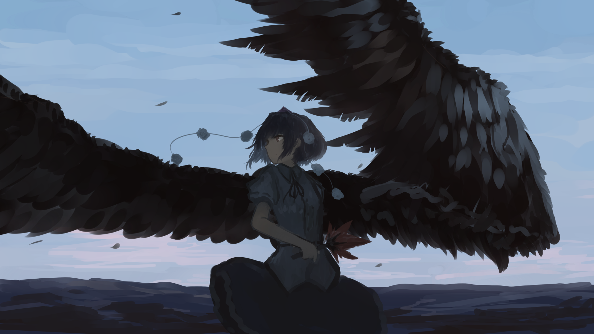 Anime Anime Girls Black Wings Aya Shameimaru Shameimaru Aya Touhou 1920x1080