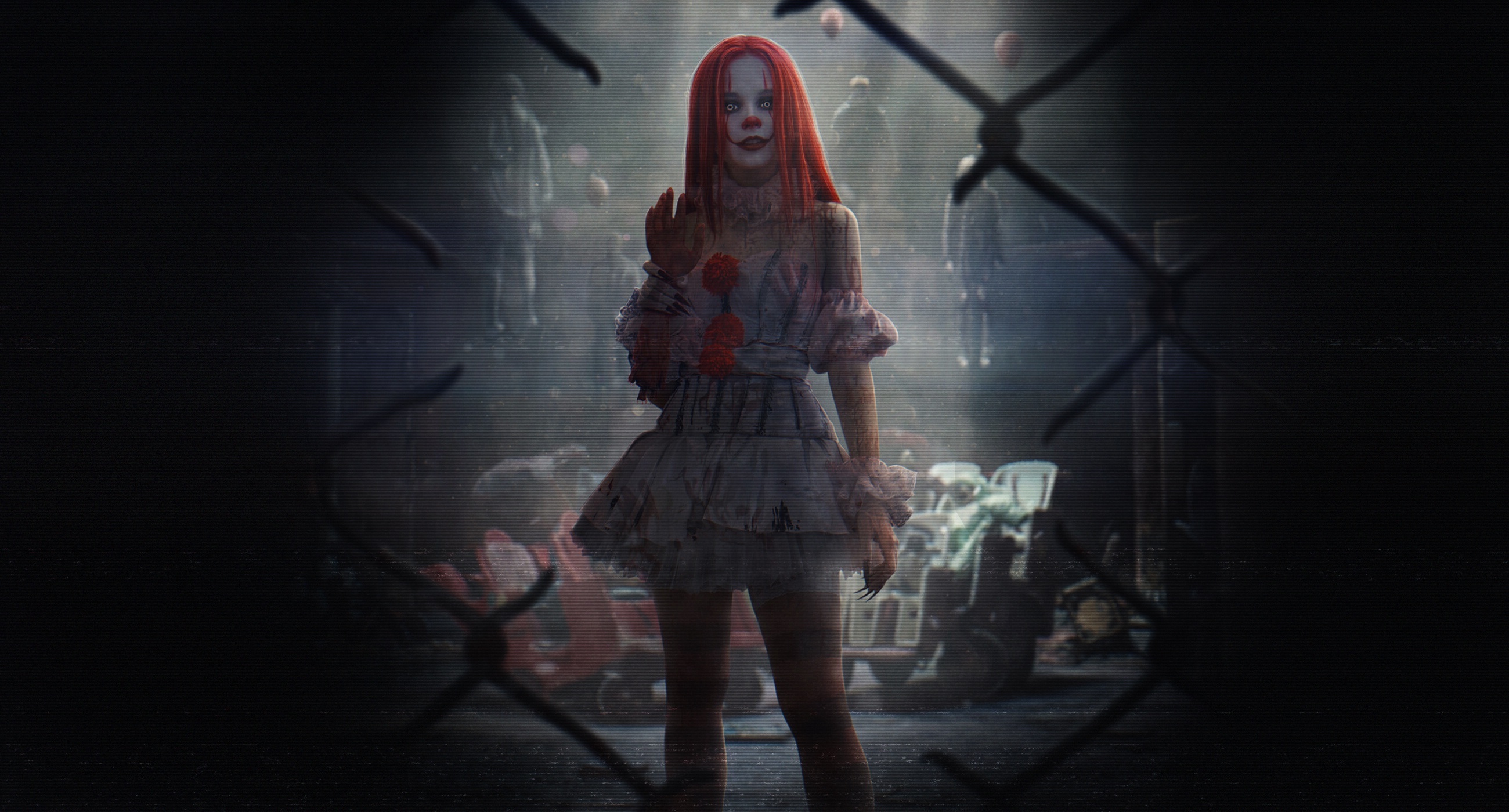 Artwork Clown Horror Women Redhead It Movie Frontal View 2600x1400