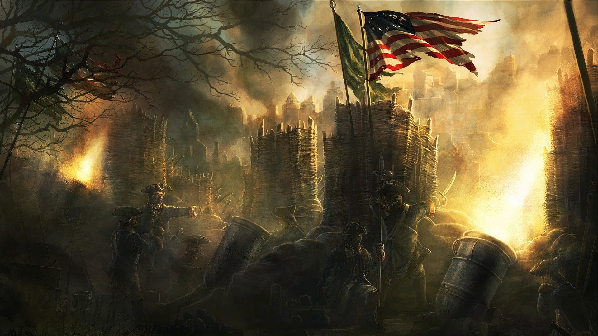 Fantasy Art Digital Art Artwork Trees Forest Plants Dark Military Soldier USA War Lights Flag Empire 1920x1080