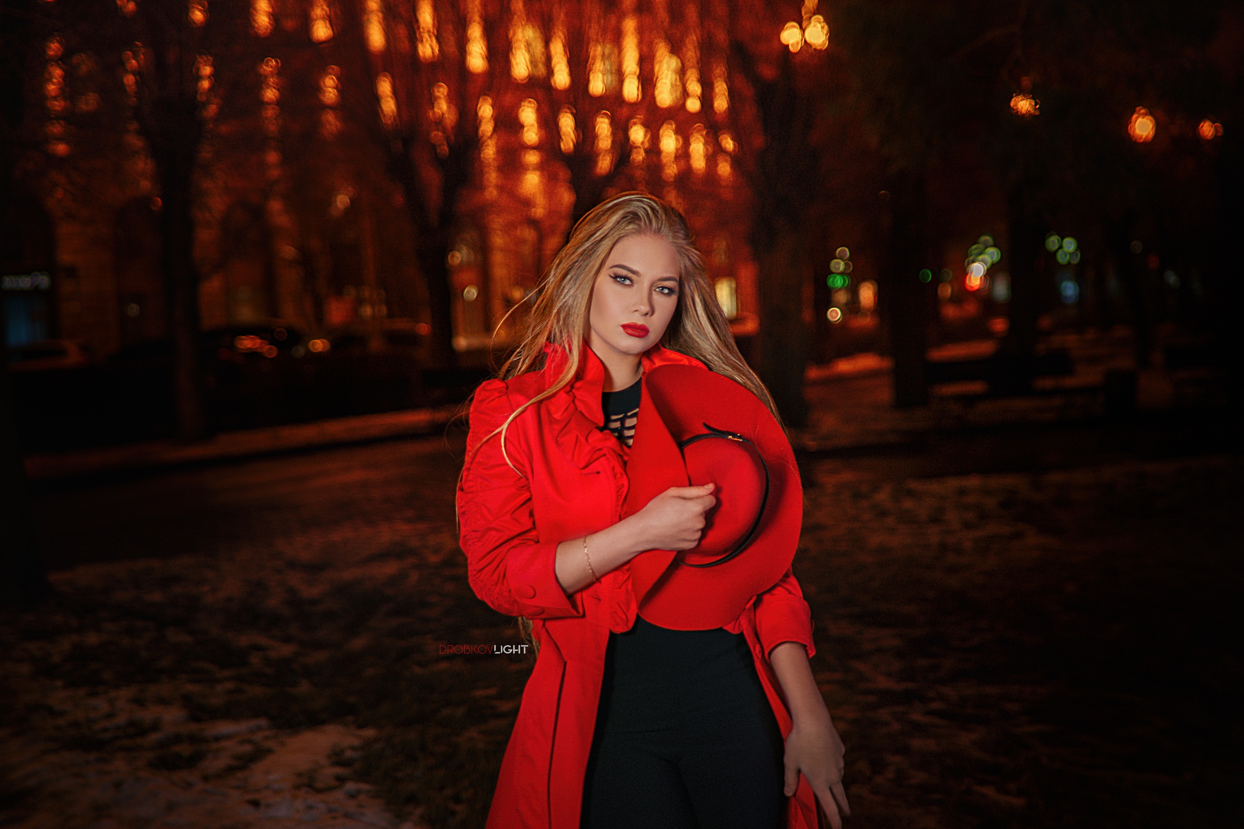 Lilia Bespalaya Women Model Blonde Looking At Viewer Red Lipstick Portrait Outdoors Depth Of Field N 2560x1707