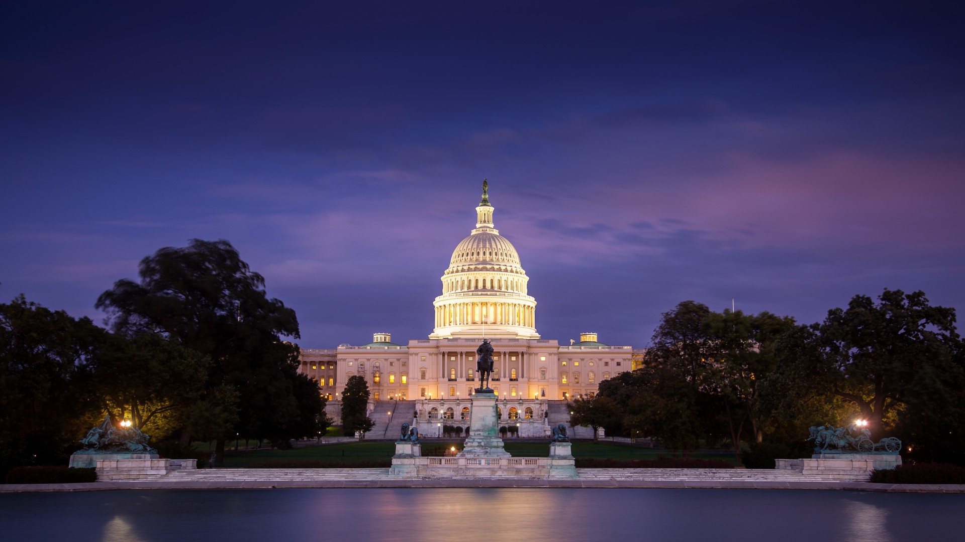 Architecture Building Cityscape City Clouds Evening USA Washington D C Capital Water Trees Lights St 1920x1080