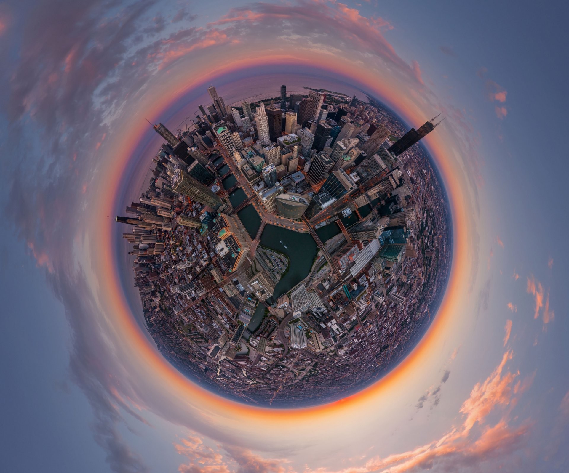 Chicago Panoramic Sphere Cityscape Digital Art 1920x1597