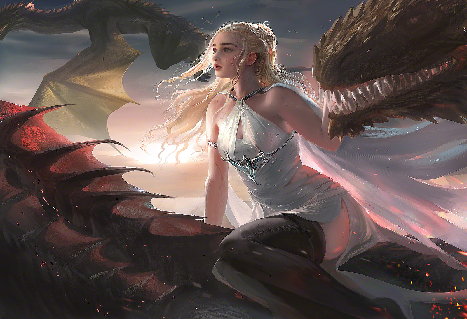 Game Of Thrones Daenerys Targaryen Tv Series Fantasy Art Digital Art Artwork Sakimichan Women Blonde 1600x1095