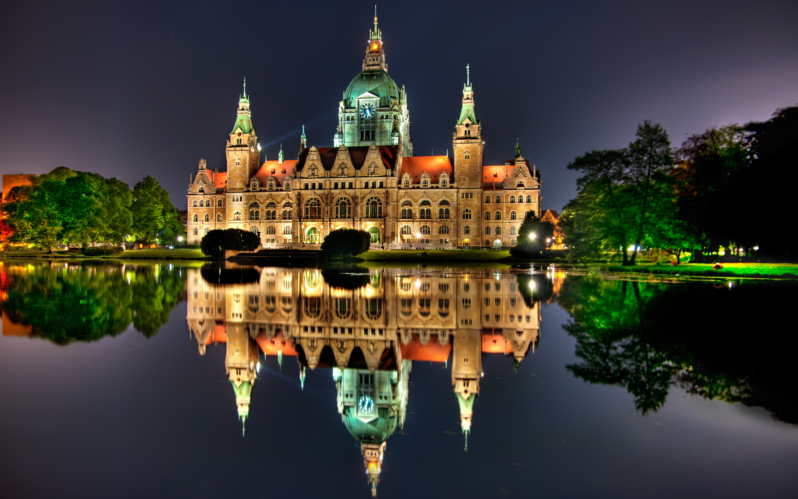 Hanover New City Hall Hanover Germany Man Made Building City Hall Evening Reflection 2560x1600