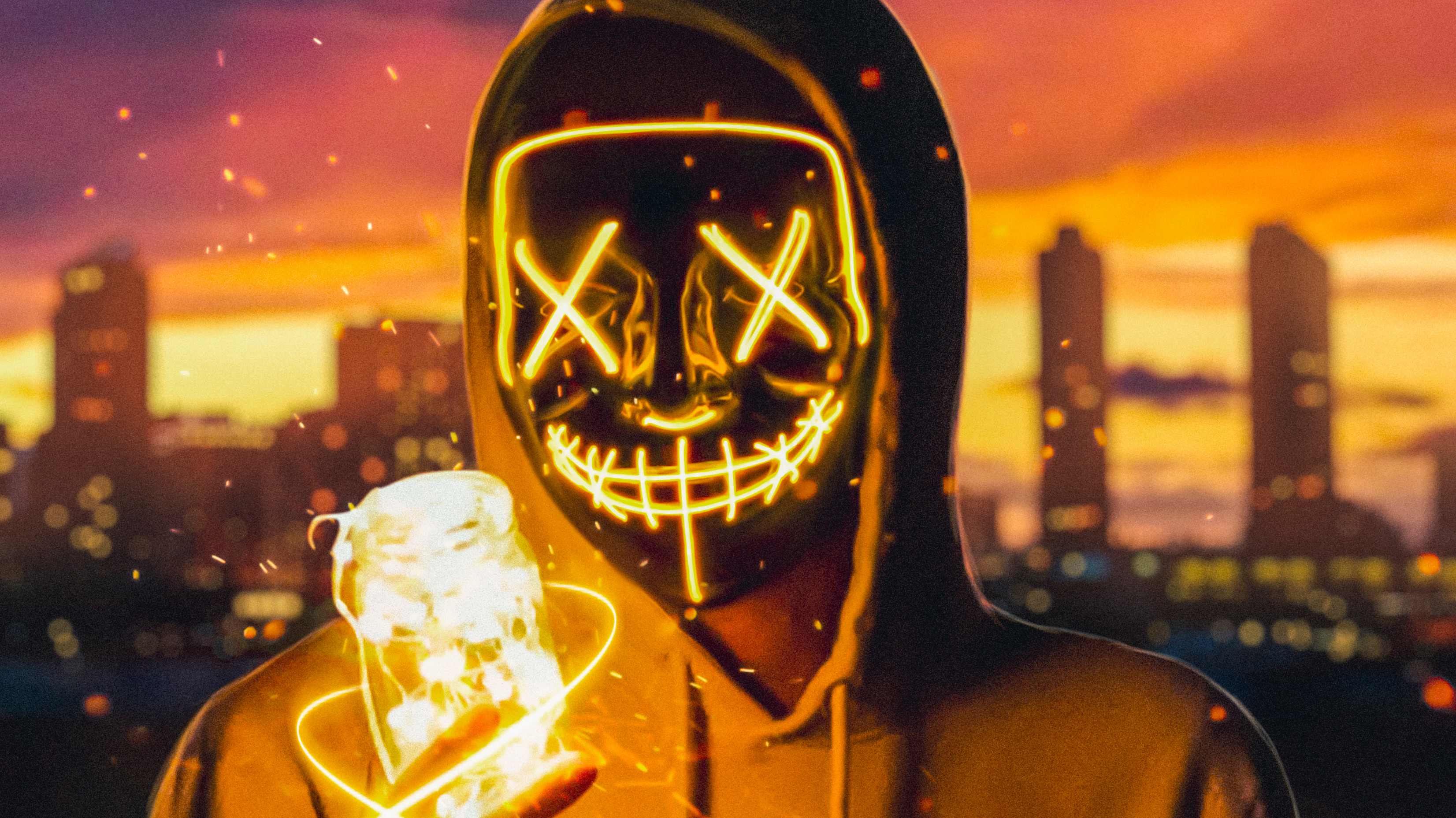 Mask Masked Light Bulb Neon Fire Yellow 3304x1858