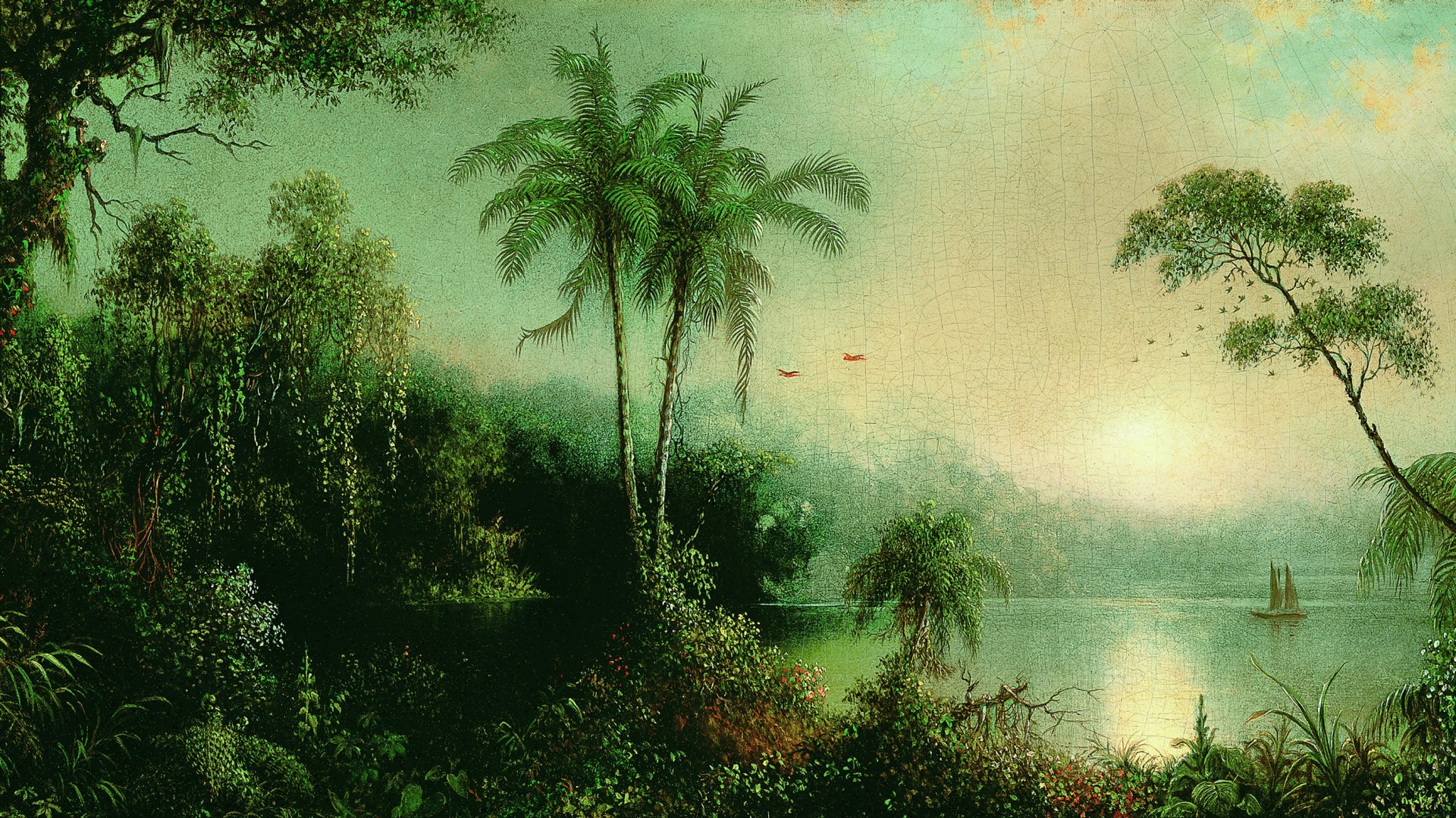 Nature Landscape Nicaragua Painting Artwork Palm Trees Jungle Water Trees Sailing Ship Clouds 1920x1080