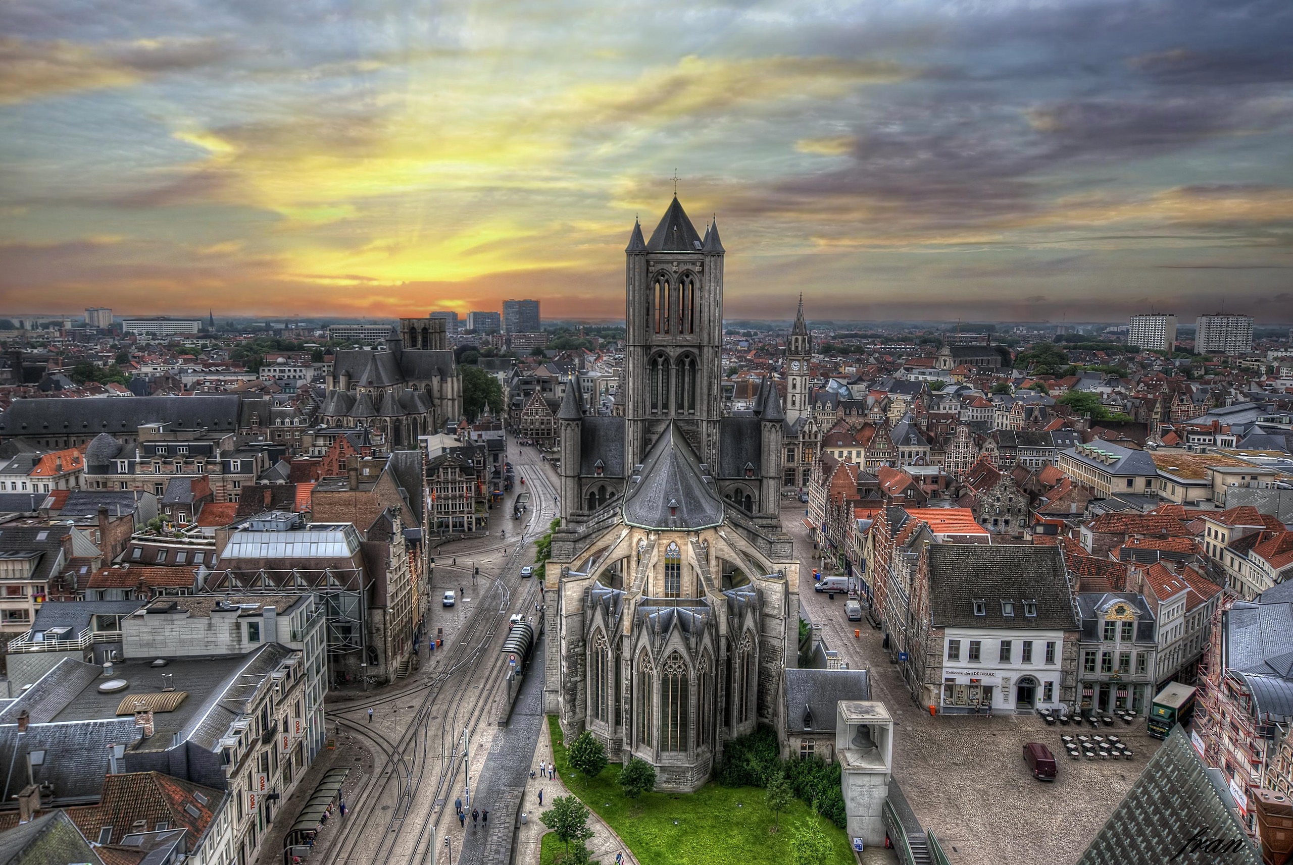 City Cityscape Sky Cathedral HDR Belgium St Nicolas Church Ghent Belgium 2560x1714