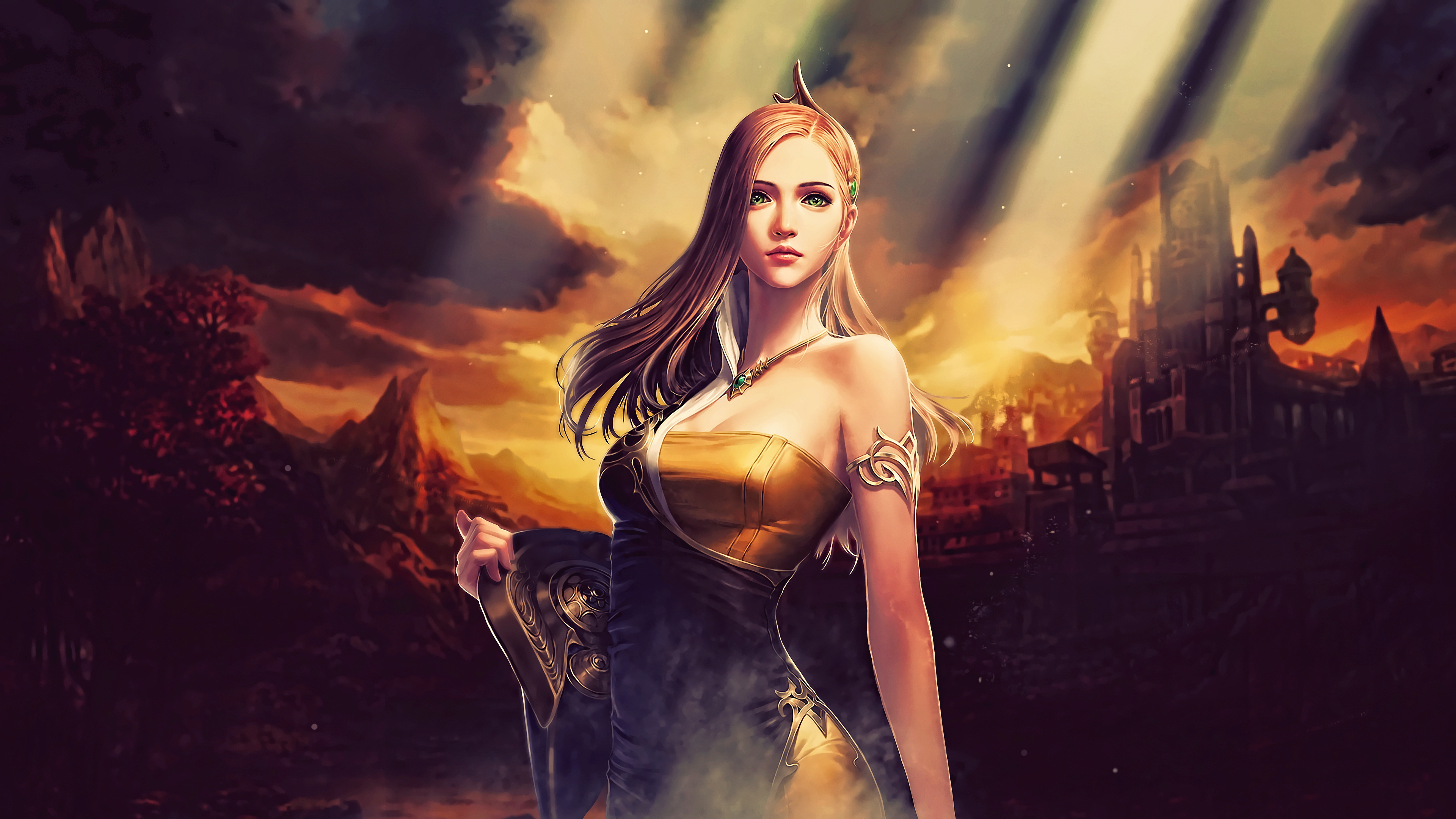Fantasy Art Artwork Fan Art PC Gaming Video Games Mmorpg Cabal Cabal Ii Long Hair Blonde Green Eyes  3840x2160