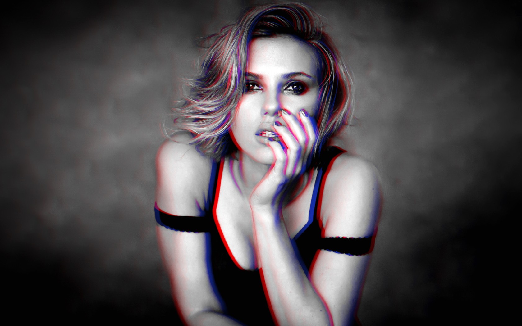 3D Anaglyph 3D Scarlett Johansson Women 1680x1050