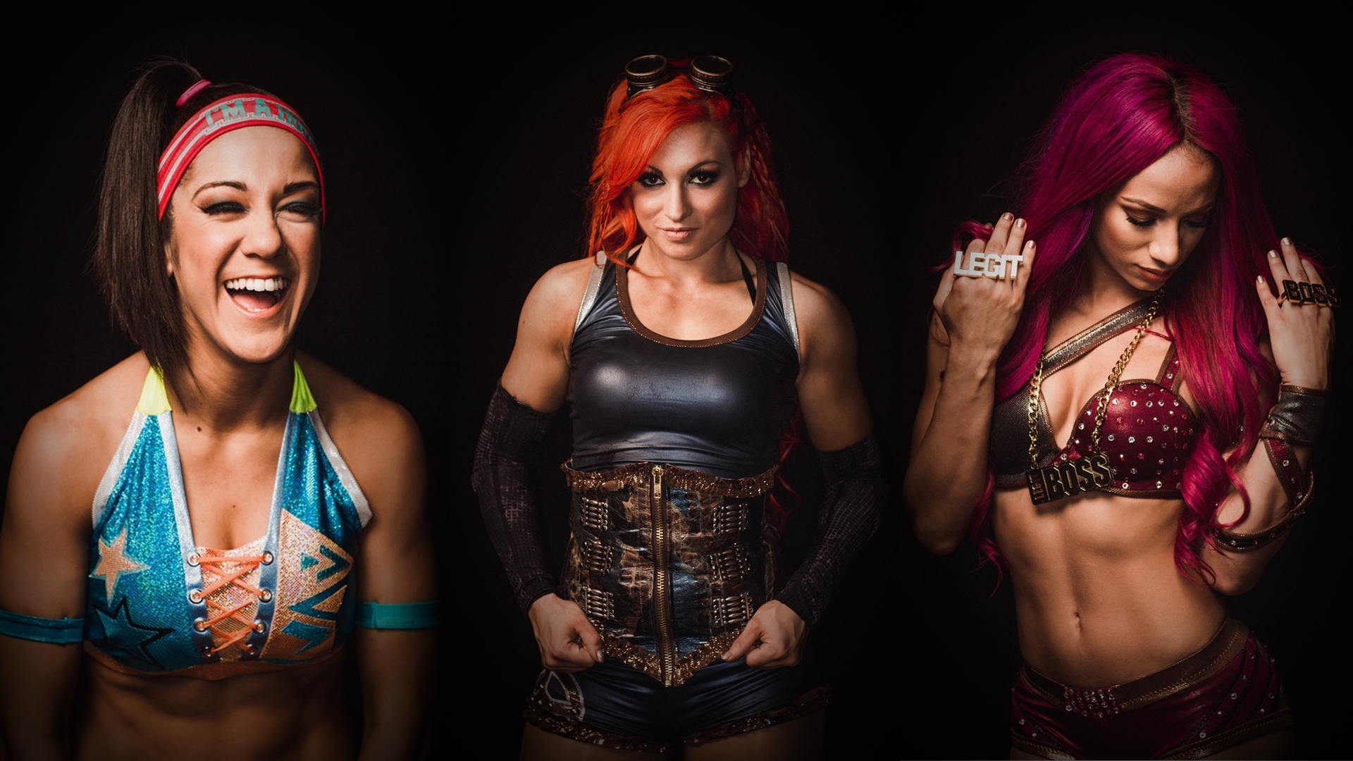 Bayley Becky Lynch Sasha Banks Womens Wrestling WWE Four Horsewomen Wrestling Purple Hair Redhead Th 1920x1080