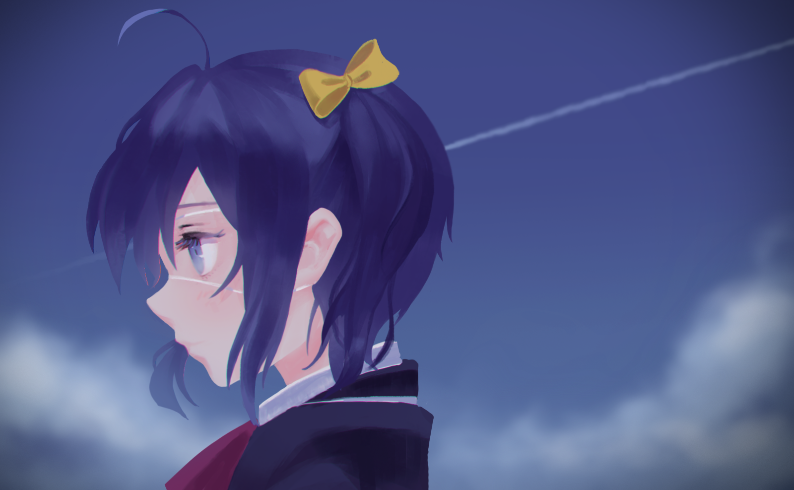 Chuunibyou Demo Koi Ga Shitai Anime Girls Takanashi Rikka Anime Face Blue Eyes Sky 1600x987
