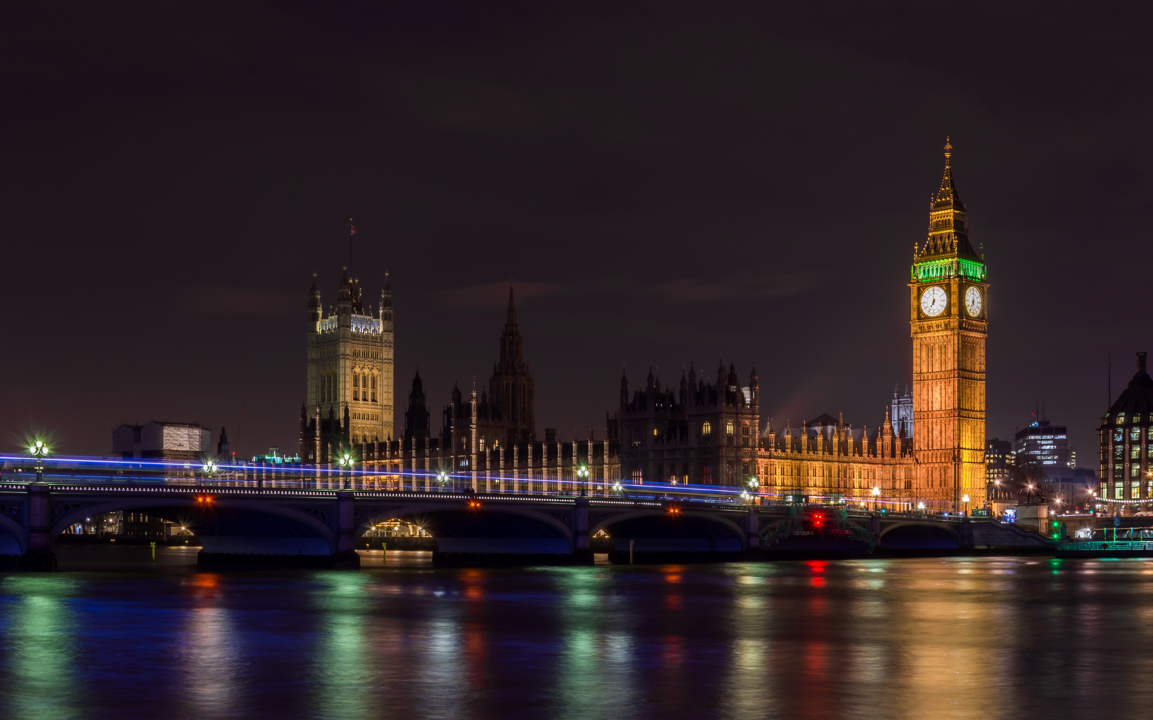 London Big Ben Westminster Night City Lights Long Exposure River Thames 3840x2400