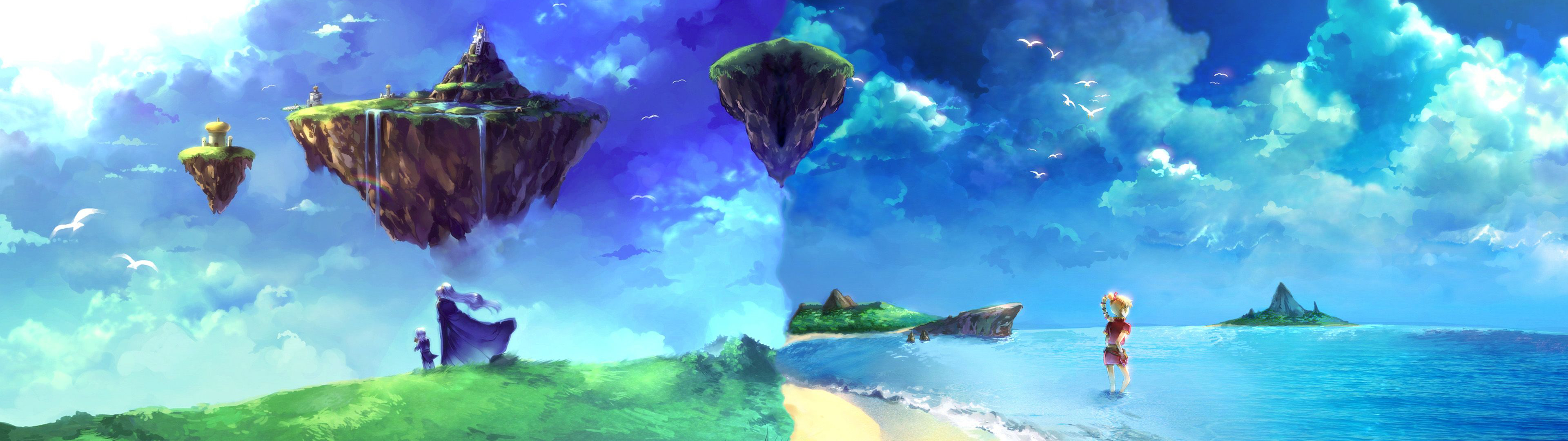 Fantasy Art Floating Island Landscape Panorama Chrono Trigger Chrono Cross 3840x1080