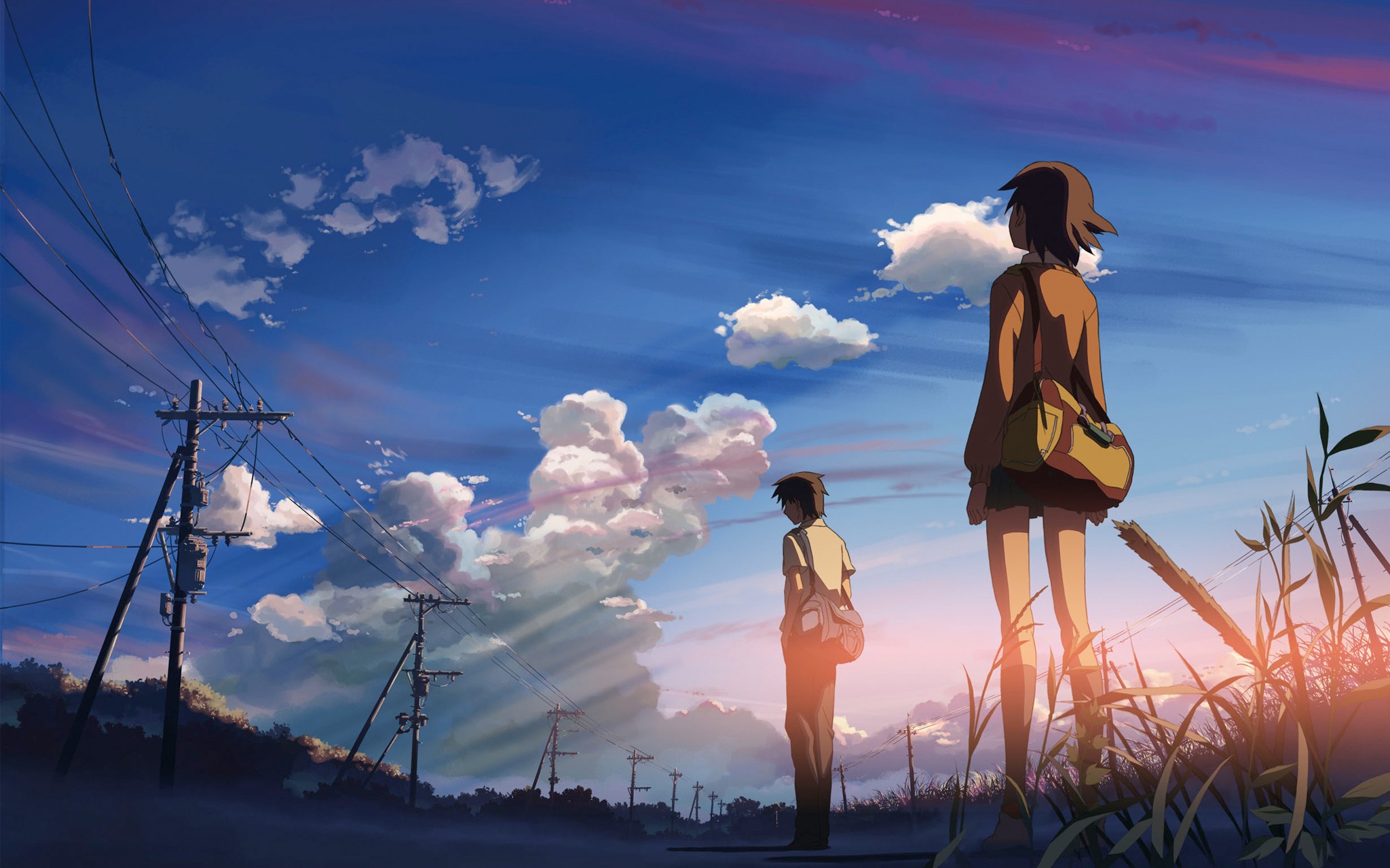 5 Centimeters Per Second Anime Nature Clouds Makoto Shinkai Power Lines Sunlight Students Utility Po 2048x1280