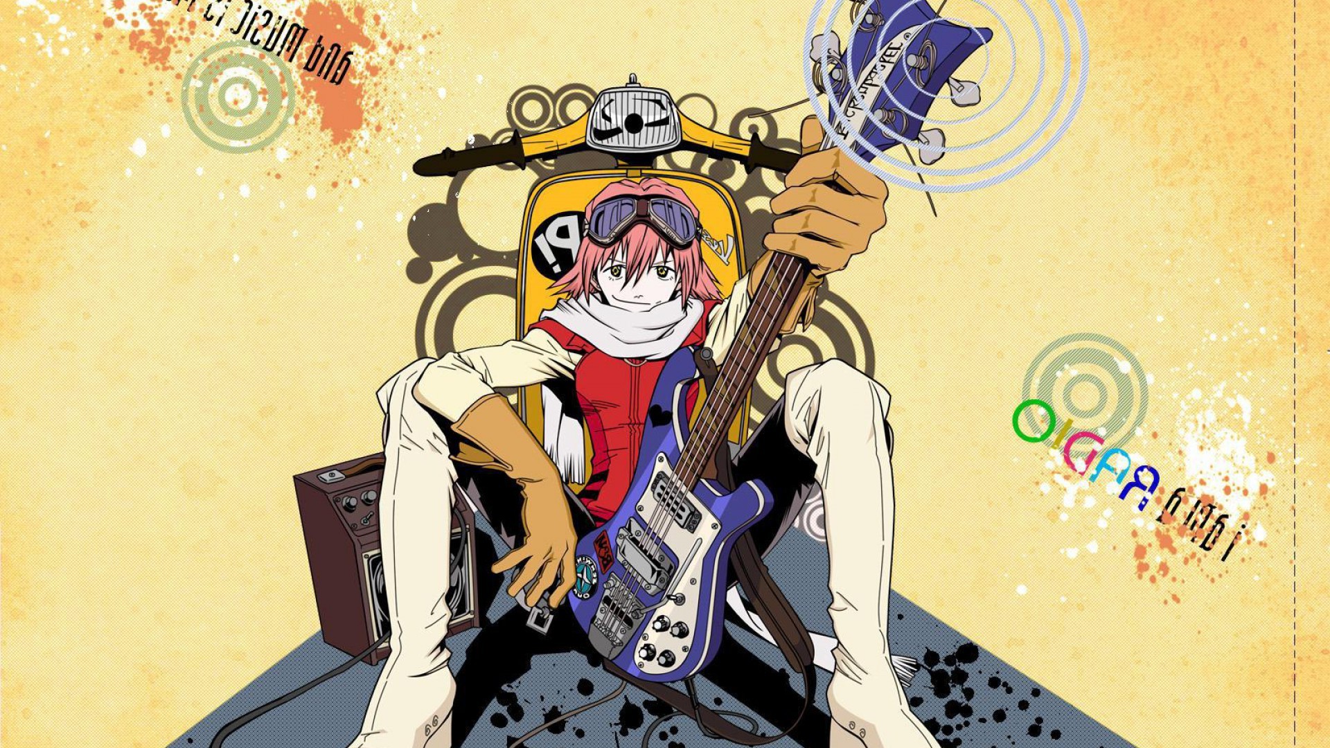 FLCL Haruhara Haruko Anime Guitar Musical Instrument 1920x1080