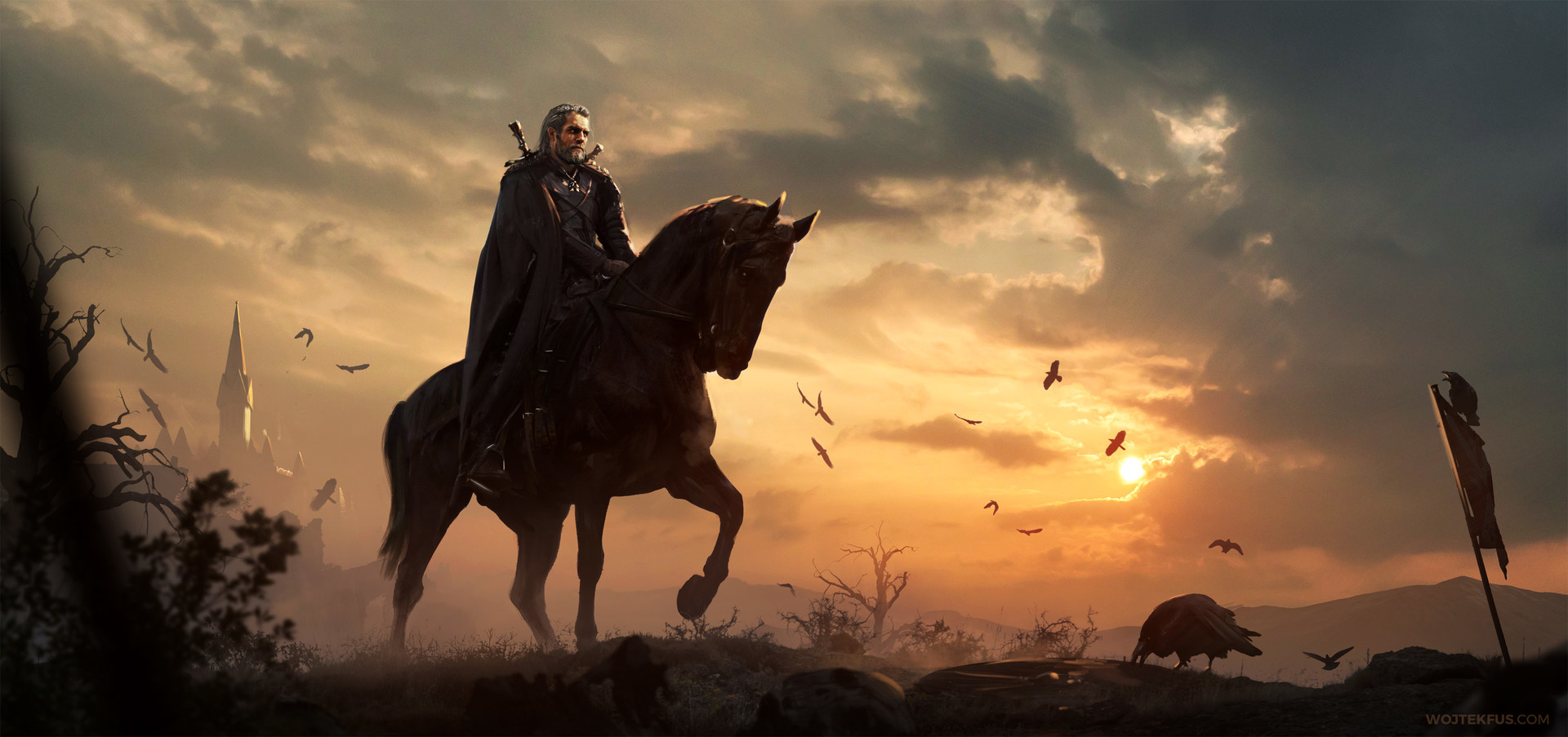 Digital Art Artwork Video Games The Witcher Geralt Of Rivia The Witcher 3 Wild Hunt Horse Roach 1920x903