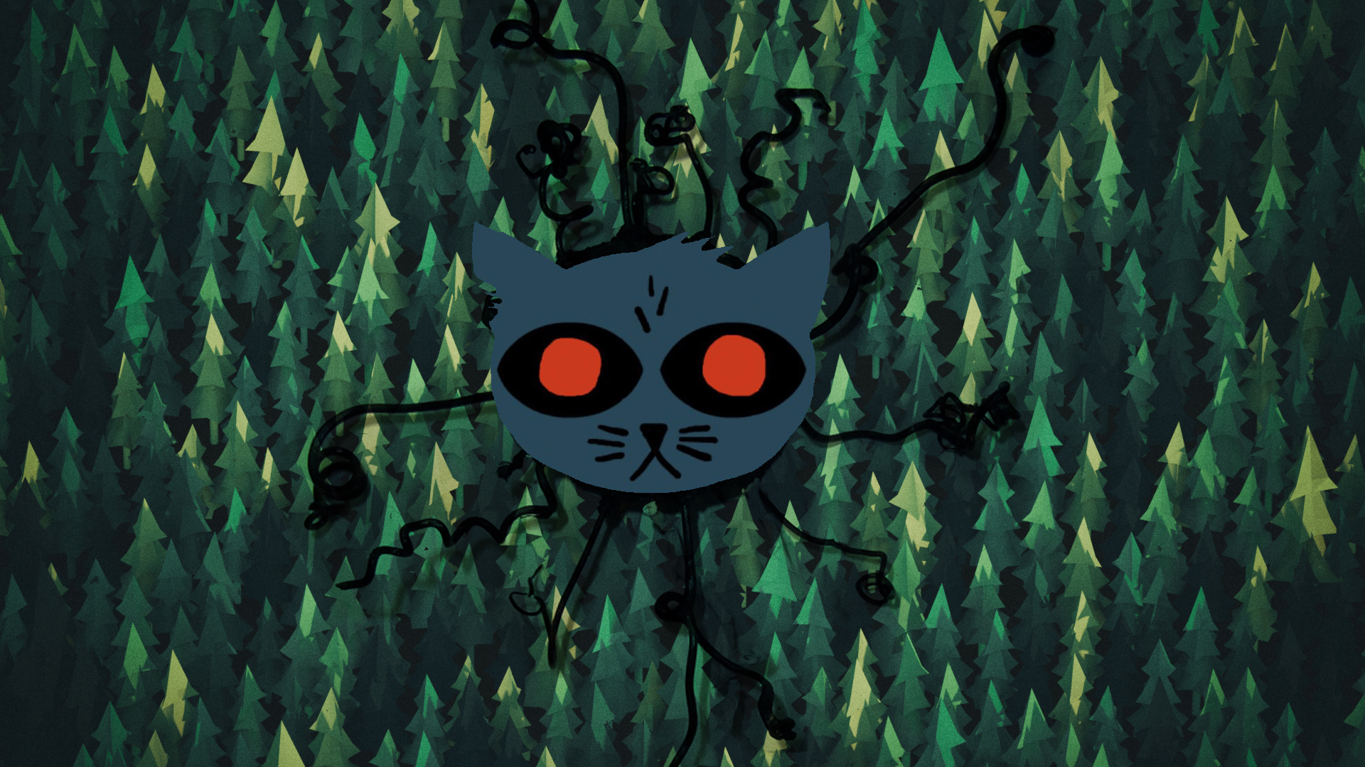 Night In The Woods Trees Red Eyes 1920x1080