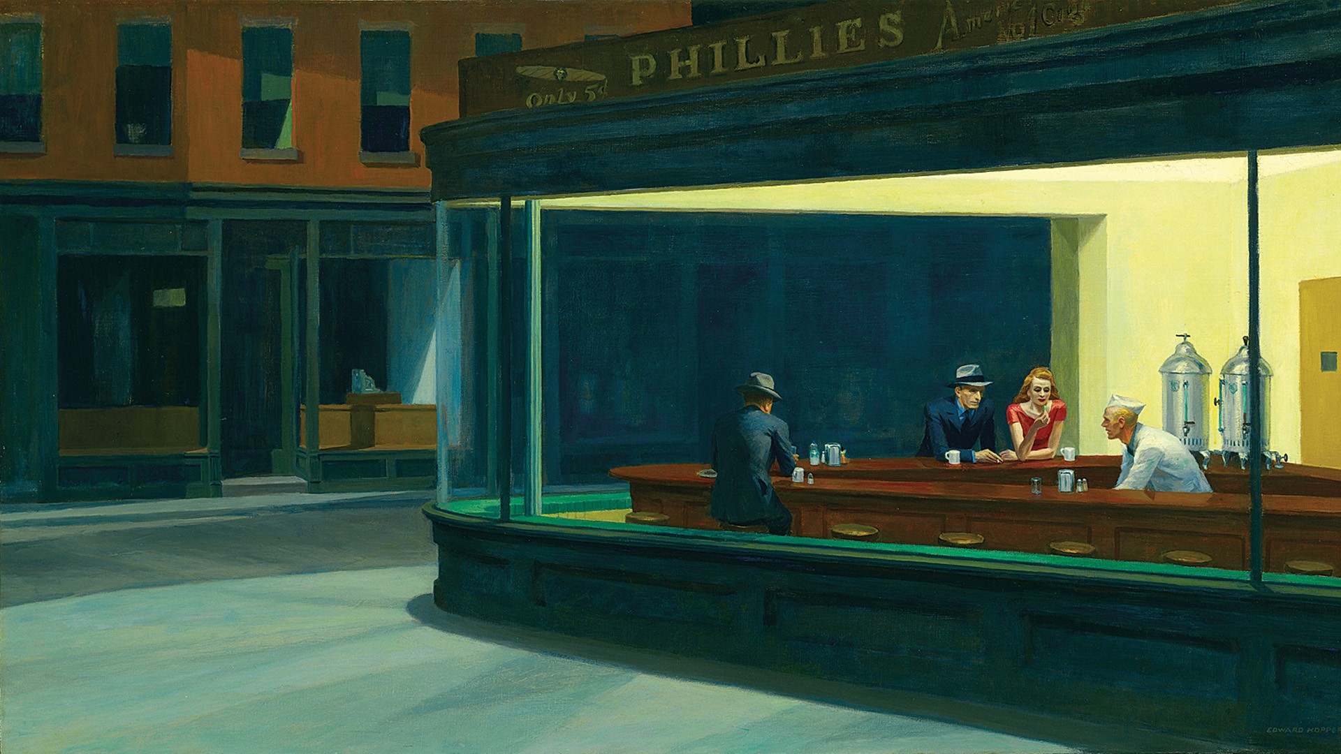 Nighthawks Edward Hopper Painting Classic Art Diner Oil Painting Artwork 1920x1080