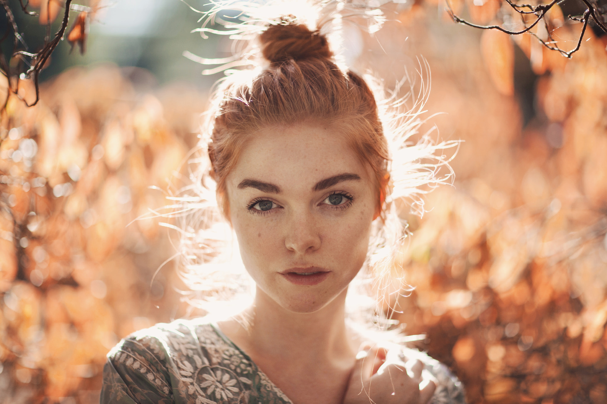 Women Redhead Ruby James Blue Eyes Freckles Face Portrait Bokeh 2048x1365