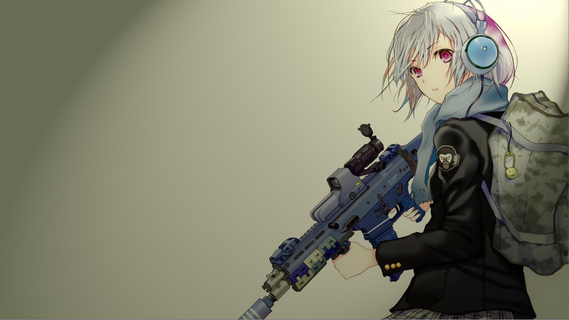 Anime Anime Girls Gun Headphones Original Characters Weapon Survivor 1920x1080