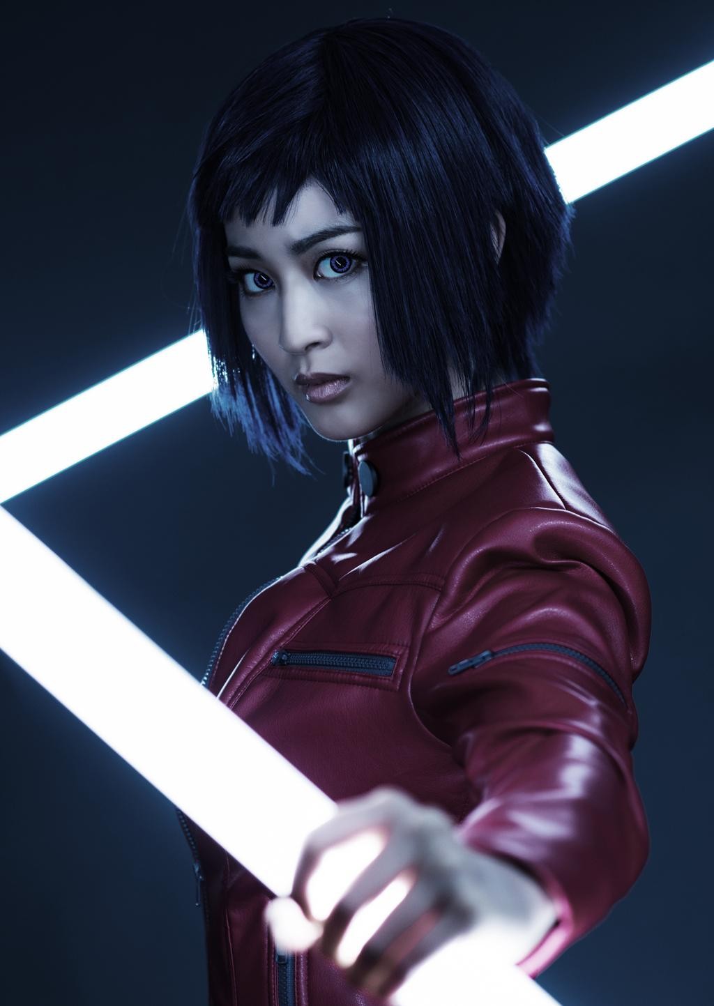 Ghost In The Shell Ghost In The Shell ARiSE Cosplay Asian Blue Hair Blue Eyes Leather Jacket Red Fac 1024x1443