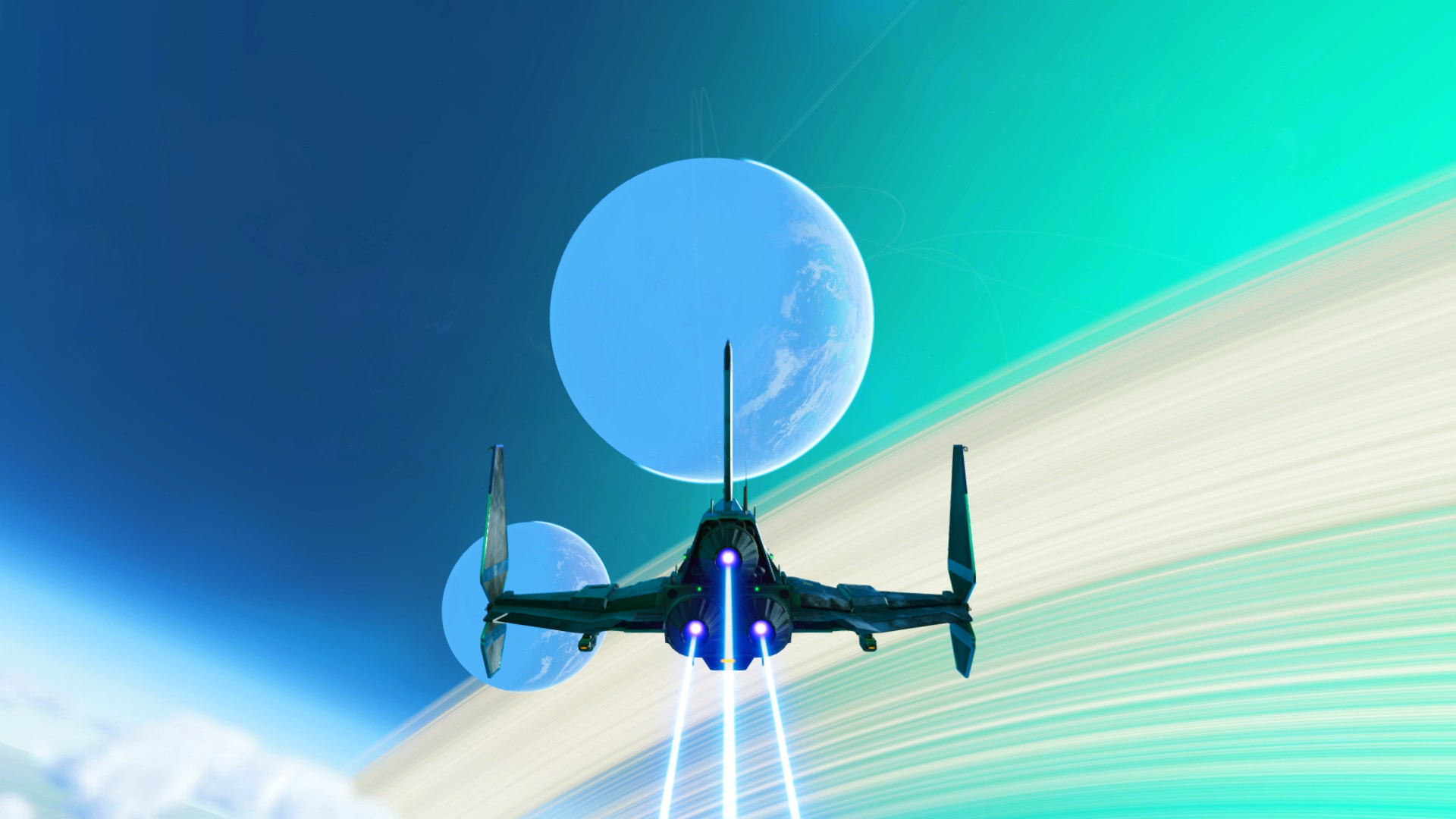 No Mans Sky NEXT Blue Planet Spaceship Green Screen Shot Video Games Cyan Turquoise 1920x1080