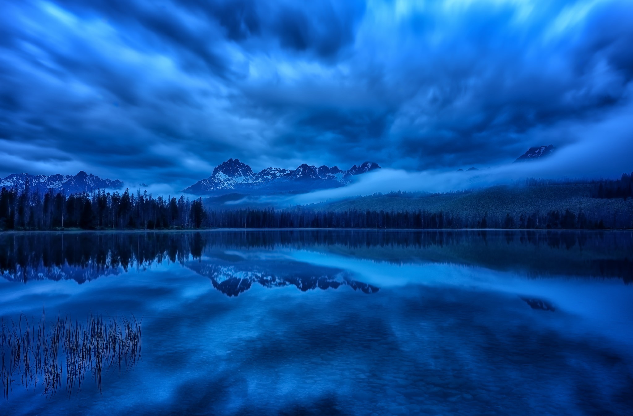 Lake Cloud Twilight Reflection Idaho Sawtooth National Recreation Area Sawtooth Mountans 2048x1347