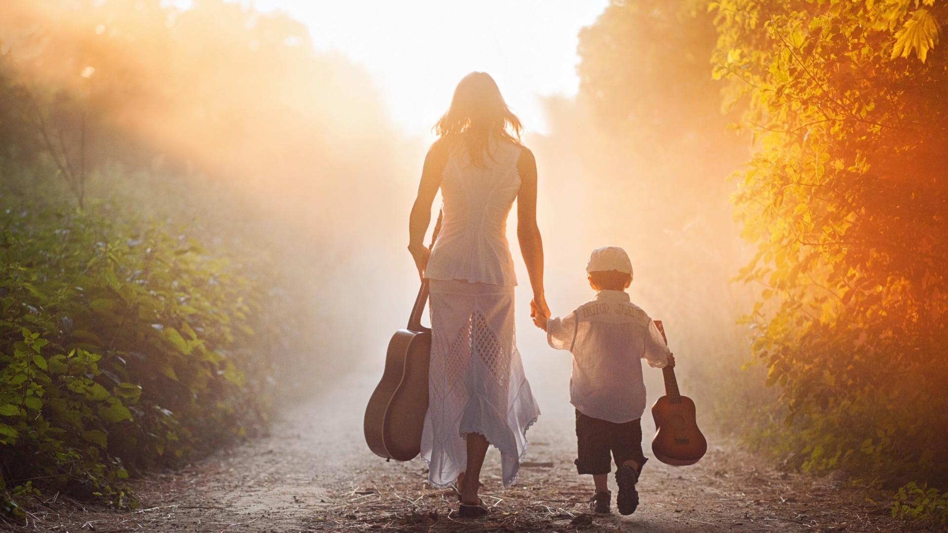 Mother Children Sunlight Path Women Outdoors Musical Instrument 1920x1080