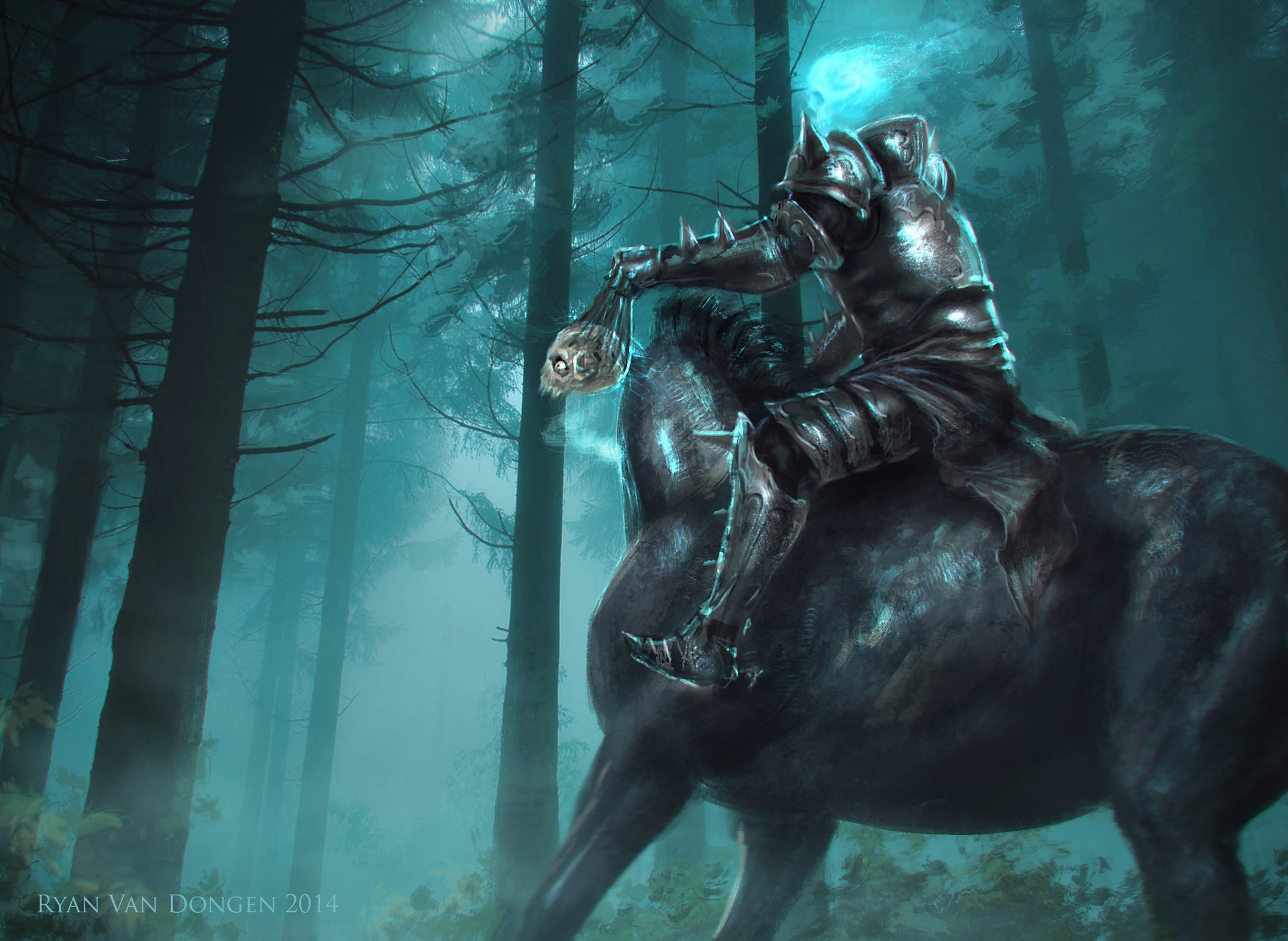 Digital Art Horse Death Knights Forest Armor Skull Mist Fantasy Art Dark Fantasy Ryan Van Dongen 201 1920x1403