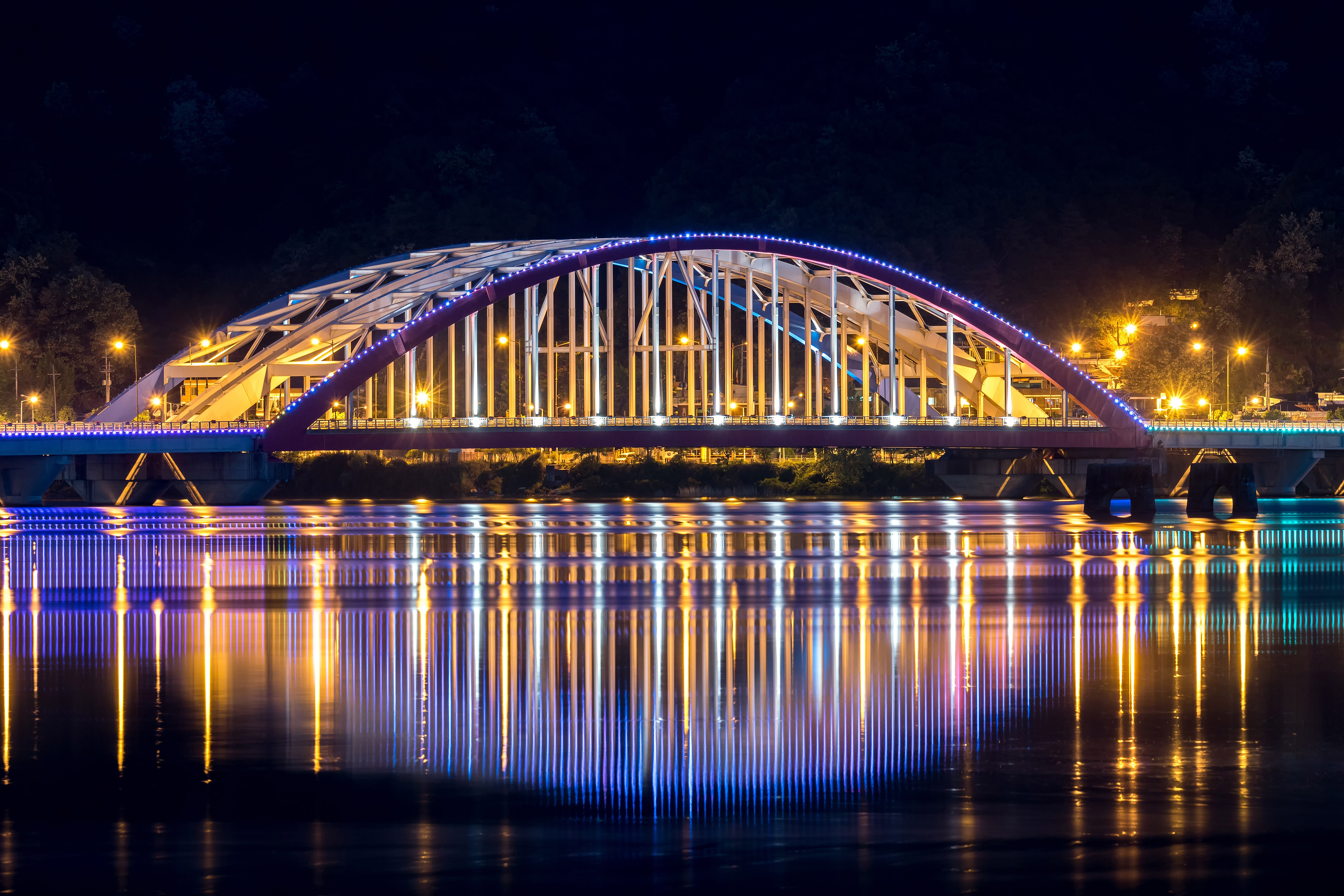 South Korea Night Bridge Seoul Neon Lights Cityscape Reflection 6000x4000