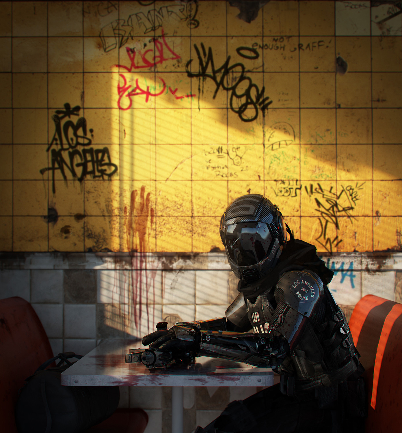 Police Futuristic Wall Graffiti Los Angeles SWAT Yellow 1392x1500