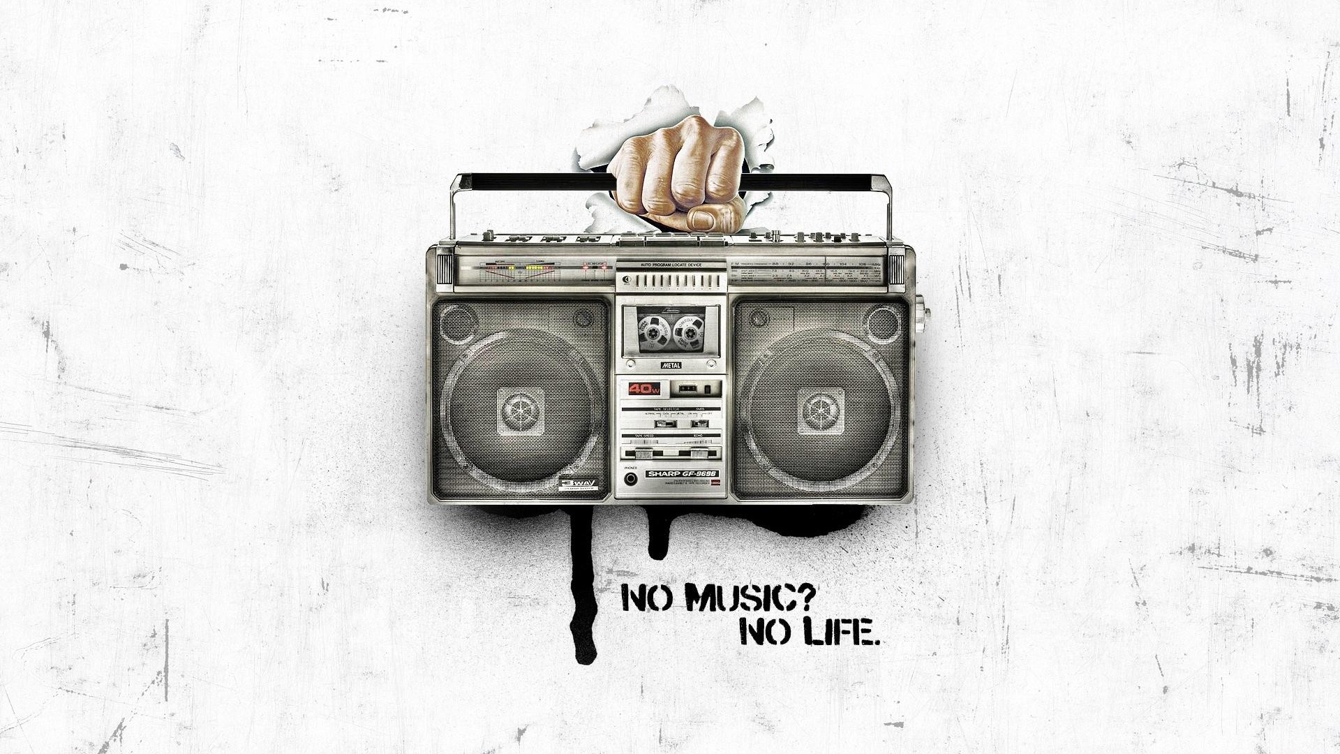 Music Hands Life White Artwork Tape Recorder Digital Art Typography 1920x1080