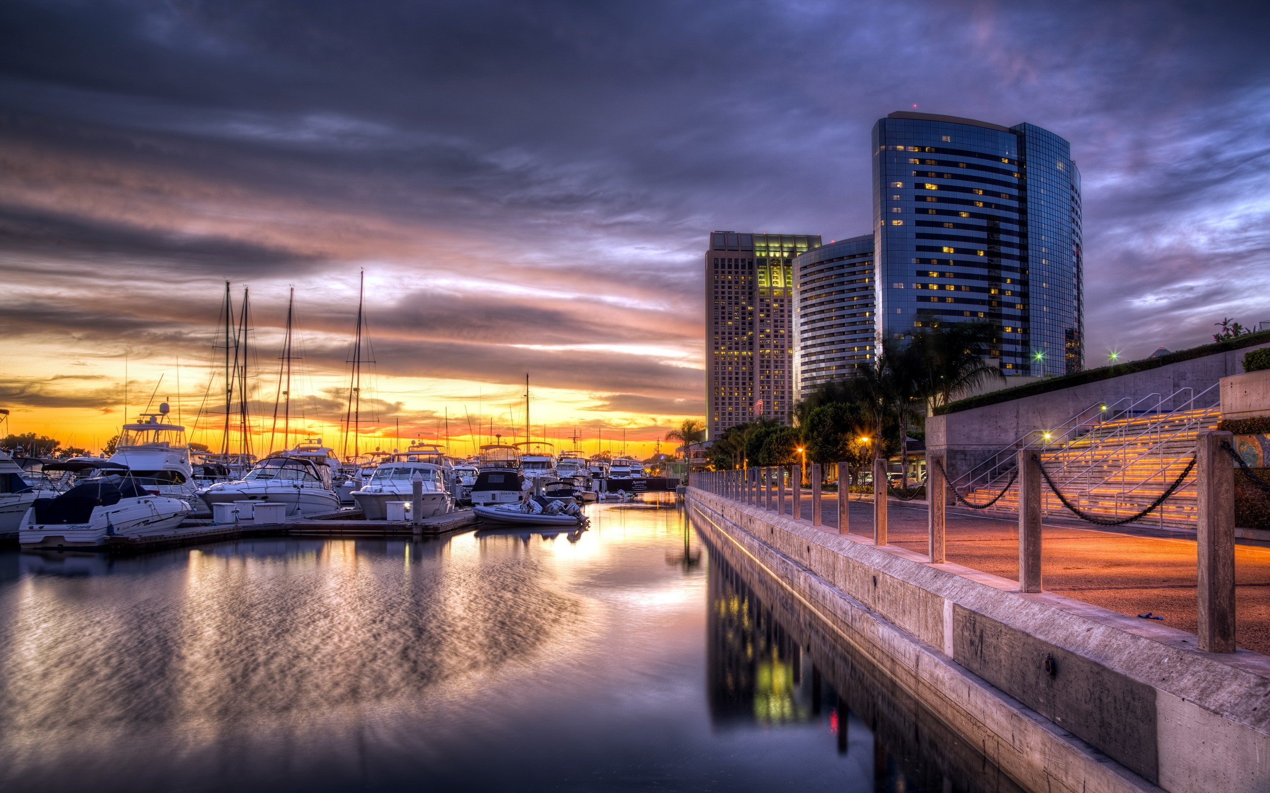 Cityscape City Building Sunset HDR Bridge California San Diego 2560x1600