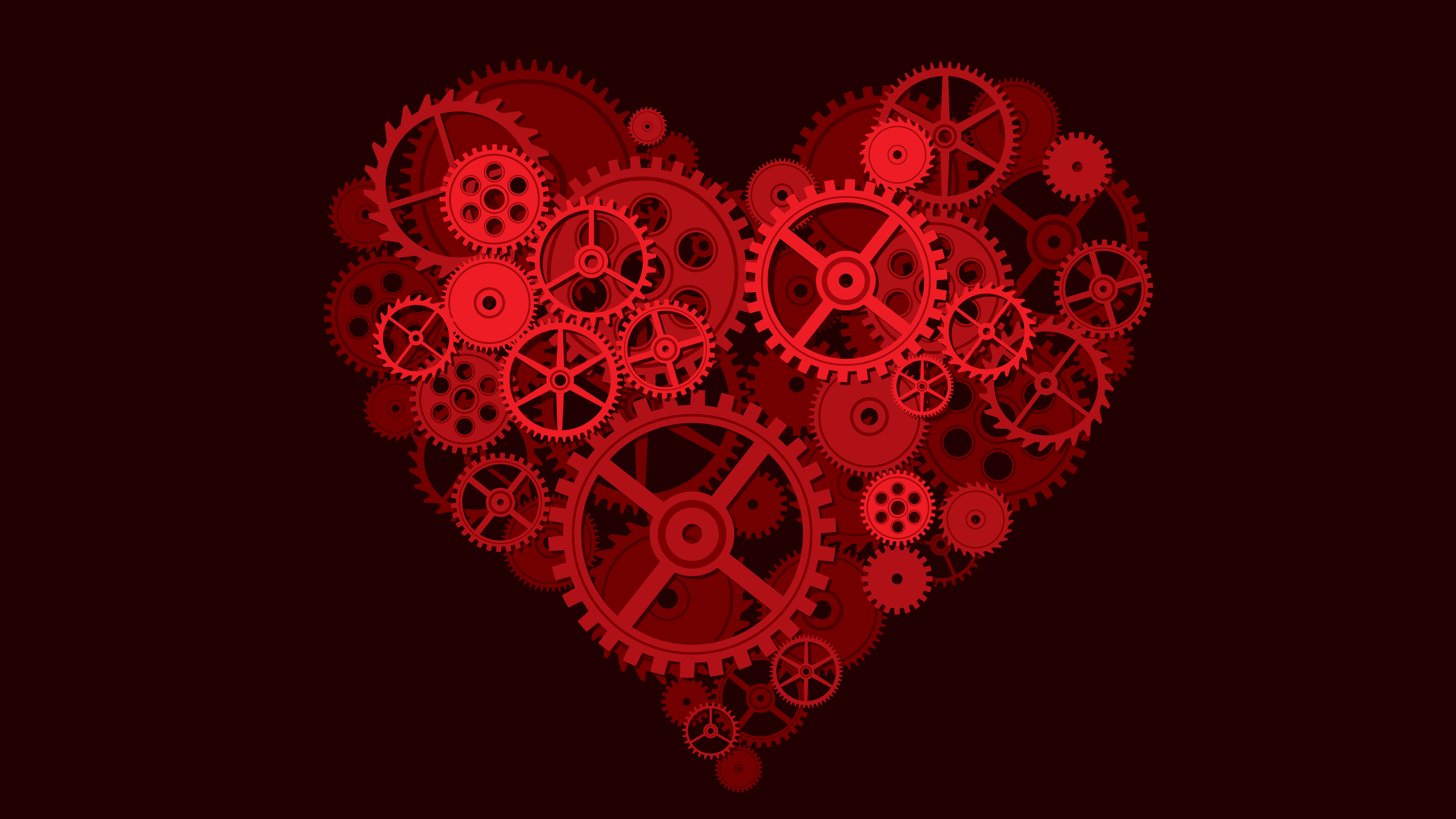 Heart Gears Digital Art Red Background Clockworks 3840x2160