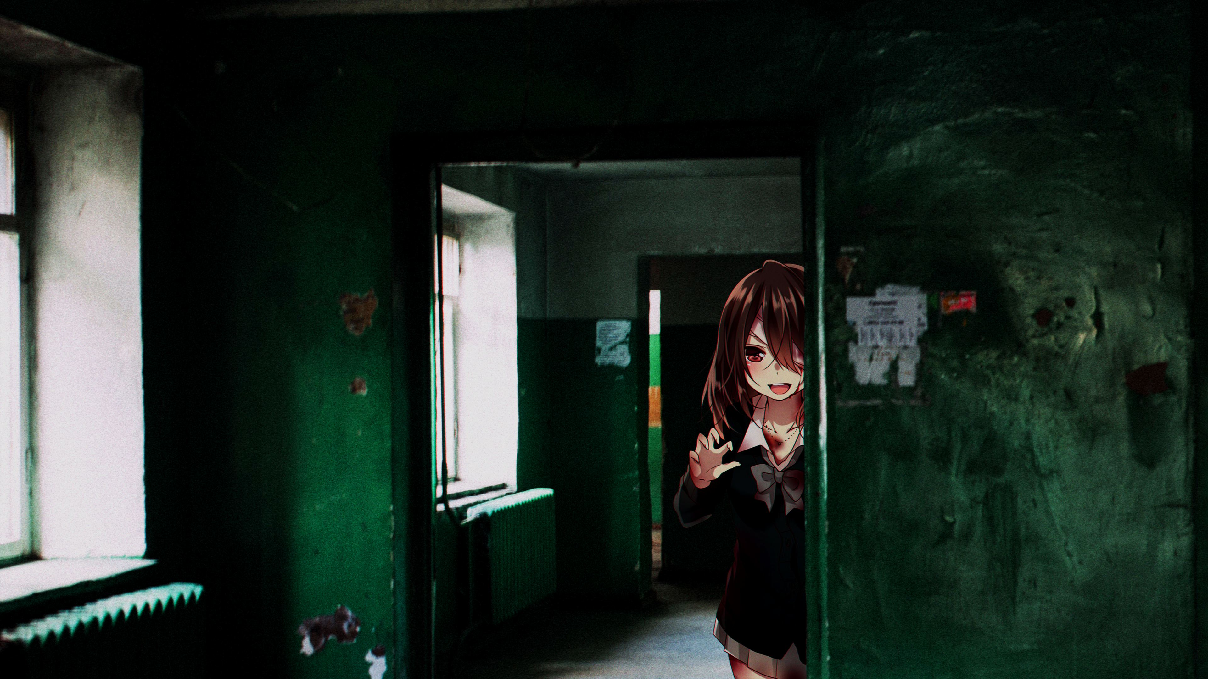 Anime Anime Girls Creepy Scary Face Abandoned House Russia Anime Irl 3840x2160
