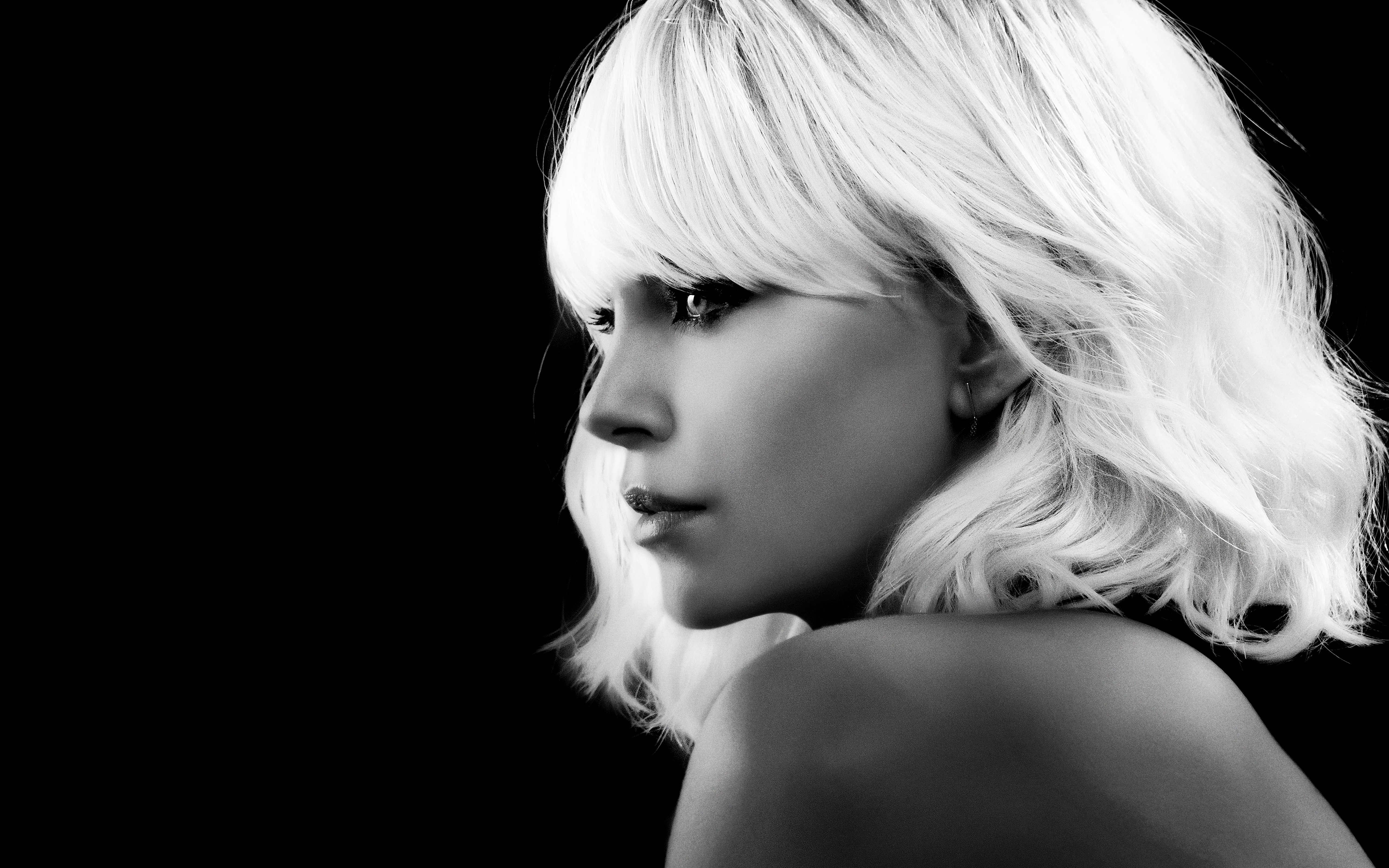 Charlize Theron Monochrome Actress Bare Shoulders Movies Atomic Blonde Movie Profile 5120x3200