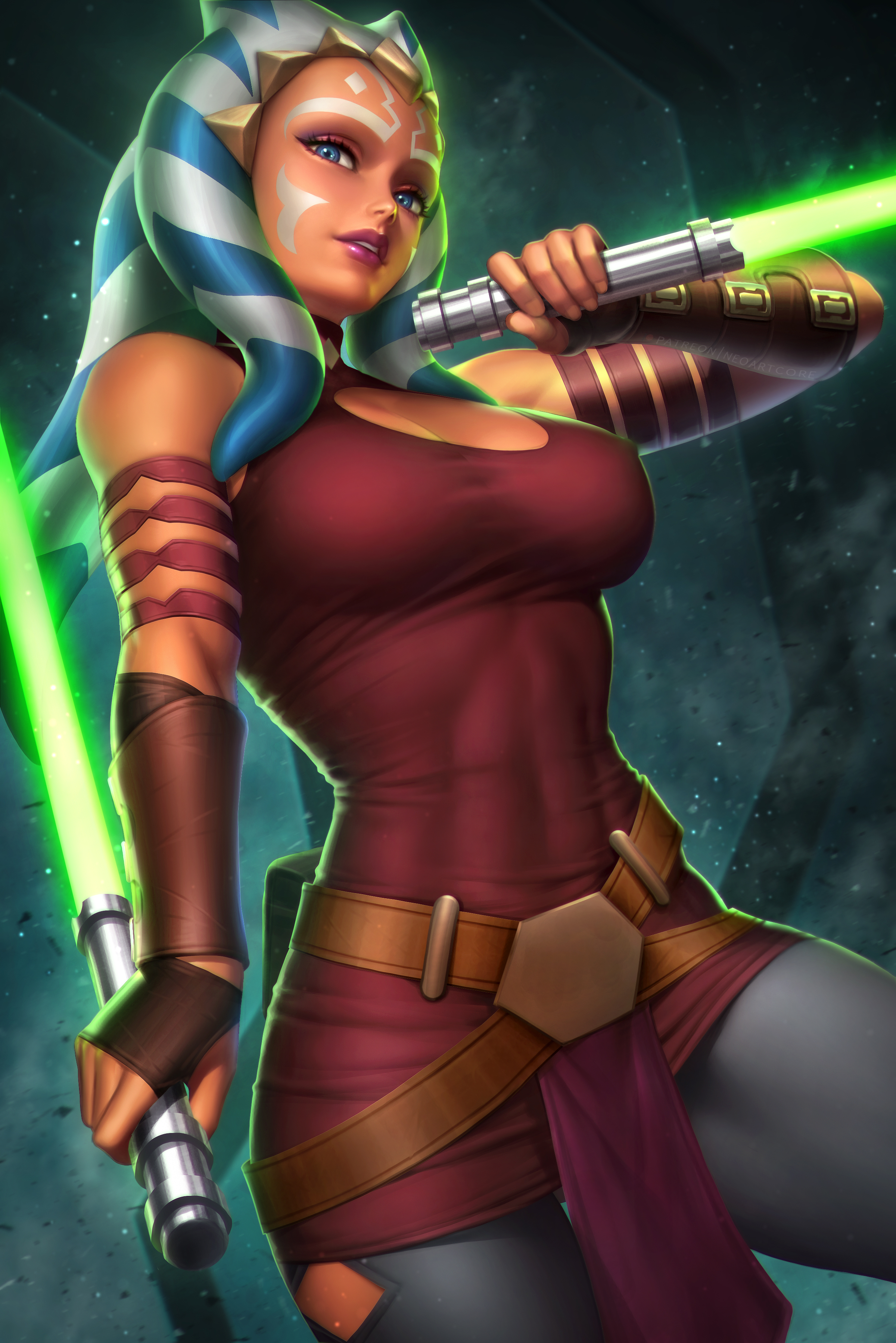 Ahsoka Tano Star Wars Fictional Character Women Looking At Viewer Blue Eyes Low Angle Portrait Displ 2400x3597