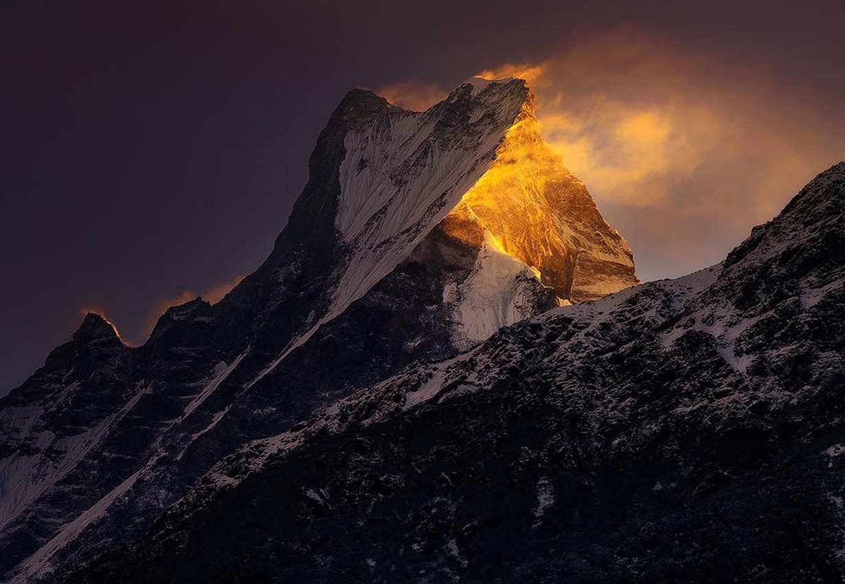 Landscape Nature Mountains Snowy Peak Wind Summit Sunlight Himalayas Nepal 1230x850