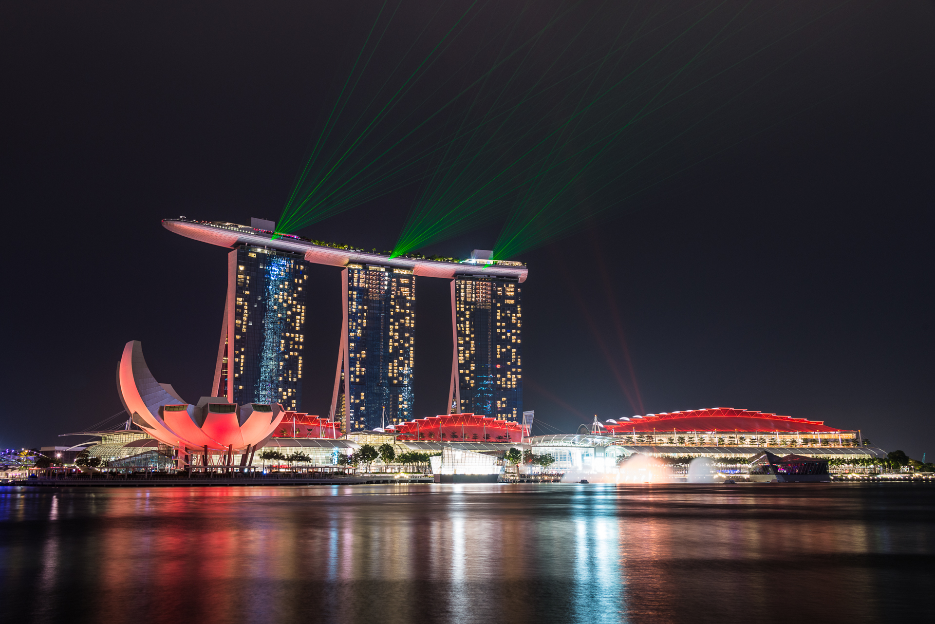 Singapore Marina Bay Night Lights Laser Water Asia 1920x1281