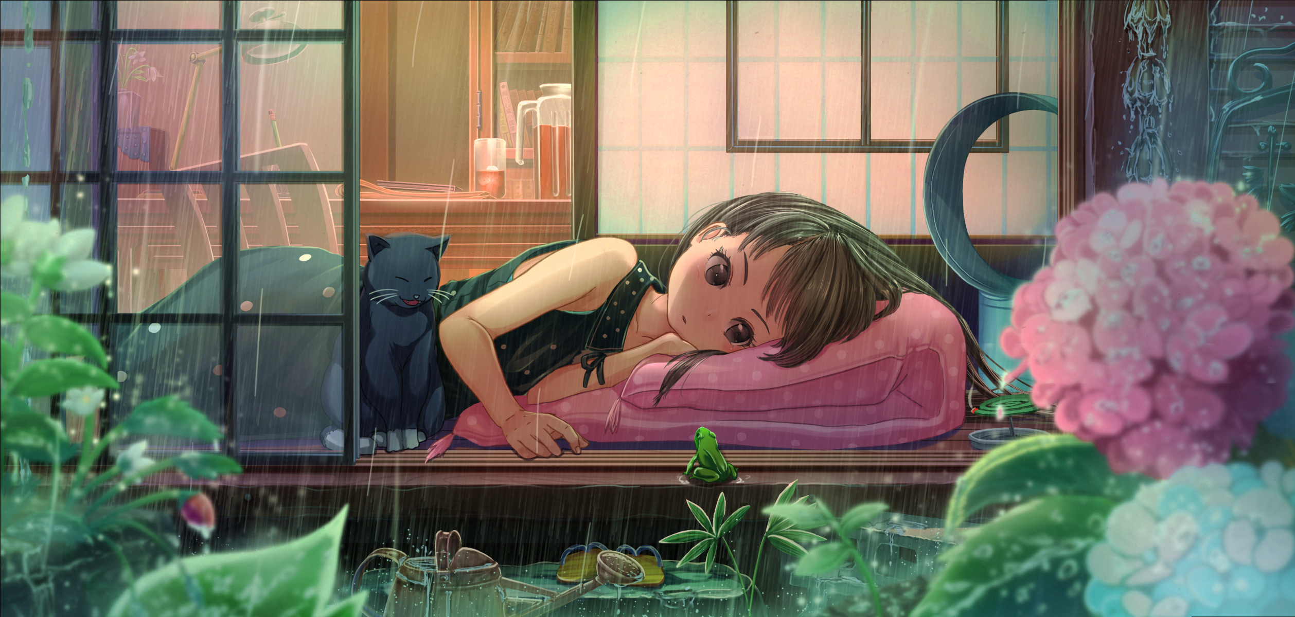 Rain Brunette Laying On Side Frog Cats 2517x1200